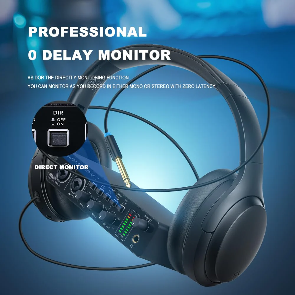 BOMGE U204 USB Audio Interface for PC Computer Recording Music, 2x2 Guitar Audio Interface for Mac 32Bit/192kHz Podcasting Streaming for Vocalist Producer with 48V Phantom - Image 5