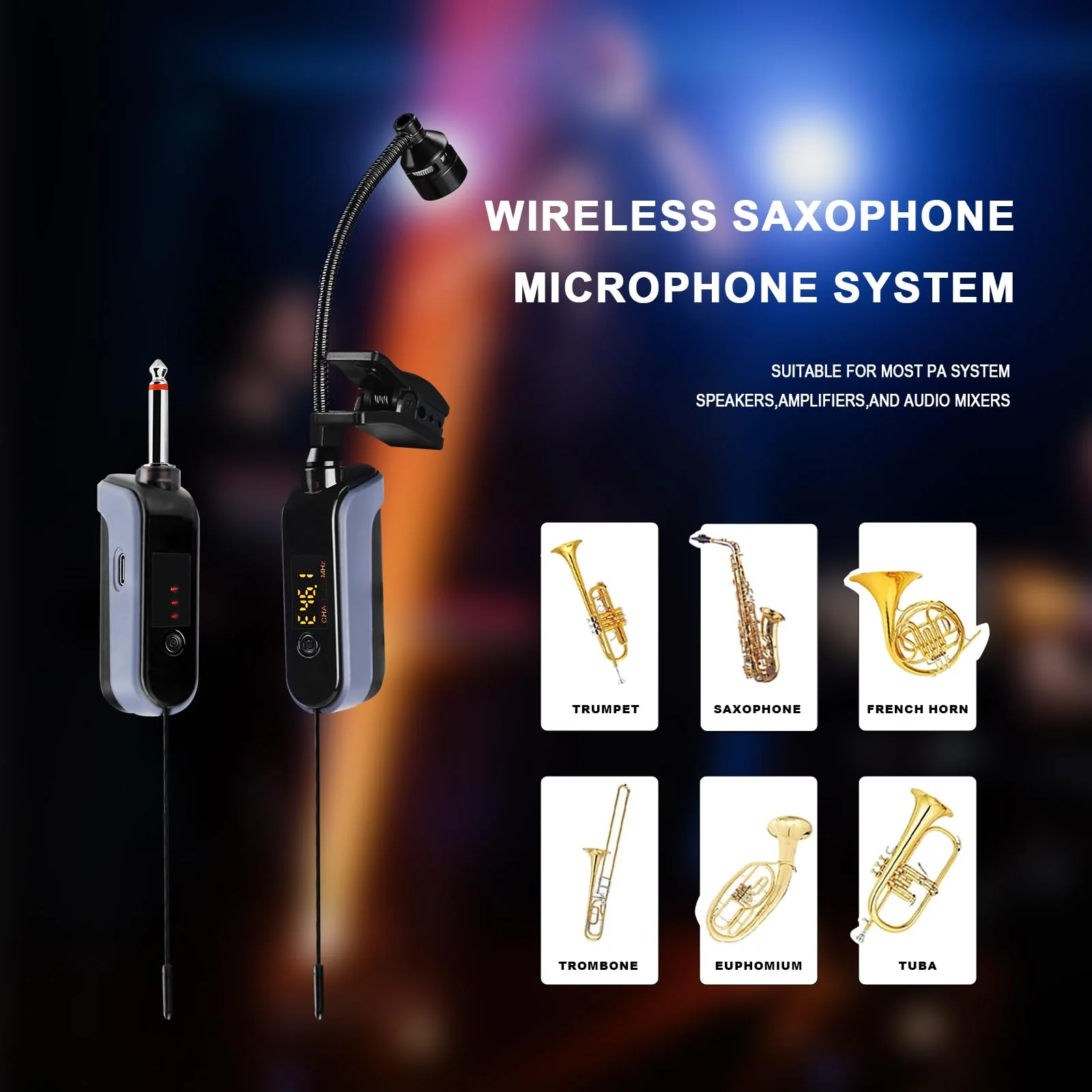BOMGE UHF Wireless Instruments Microphone,Saxophone Microphone,Wireless Receiver and Transmitter,160ft Range,Plug and Play,Great for Trumpets, Clarinet, Cello, Active PA Systems (WTU-08A) WTU-08A - Image 6