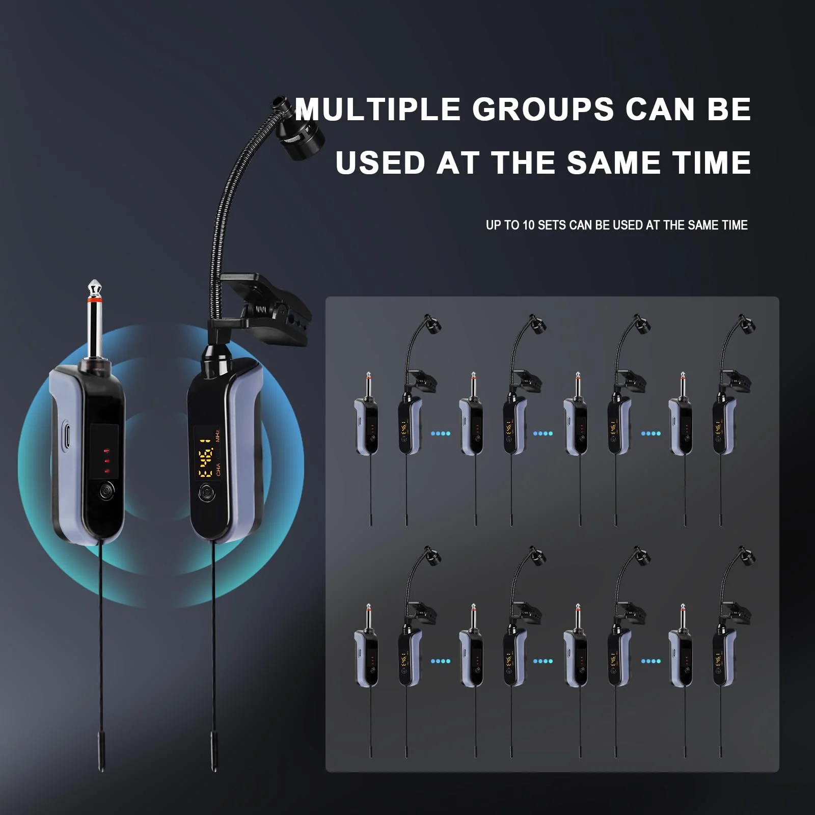 BOMGE UHF Wireless Instruments Microphone,Saxophone Microphone,Wireless Receiver and Transmitter,160ft Range,Plug and Play,Great for Trumpets, Clarinet, Cello, Active PA Systems (WTU-08A) WTU-08A - Image 7