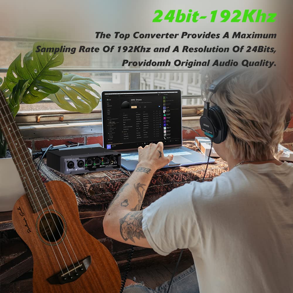 BOMGE USB Audio Interface(32bit/192 kHz) with XLR,phantom power,Direct Monitoring,Loopback for PC Recording,Streaming,Guitarist,Vocalist and Podcasting - Image 2