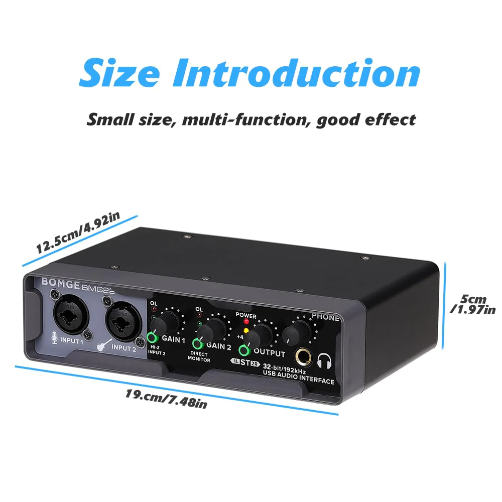 BOMGE USB Audio Interface(32bit/192 kHz) with XLR,phantom power,Direct Monitoring,Loopback for PC Recording,Streaming,Guitarist,Vocalist and Podcasting - Image 3