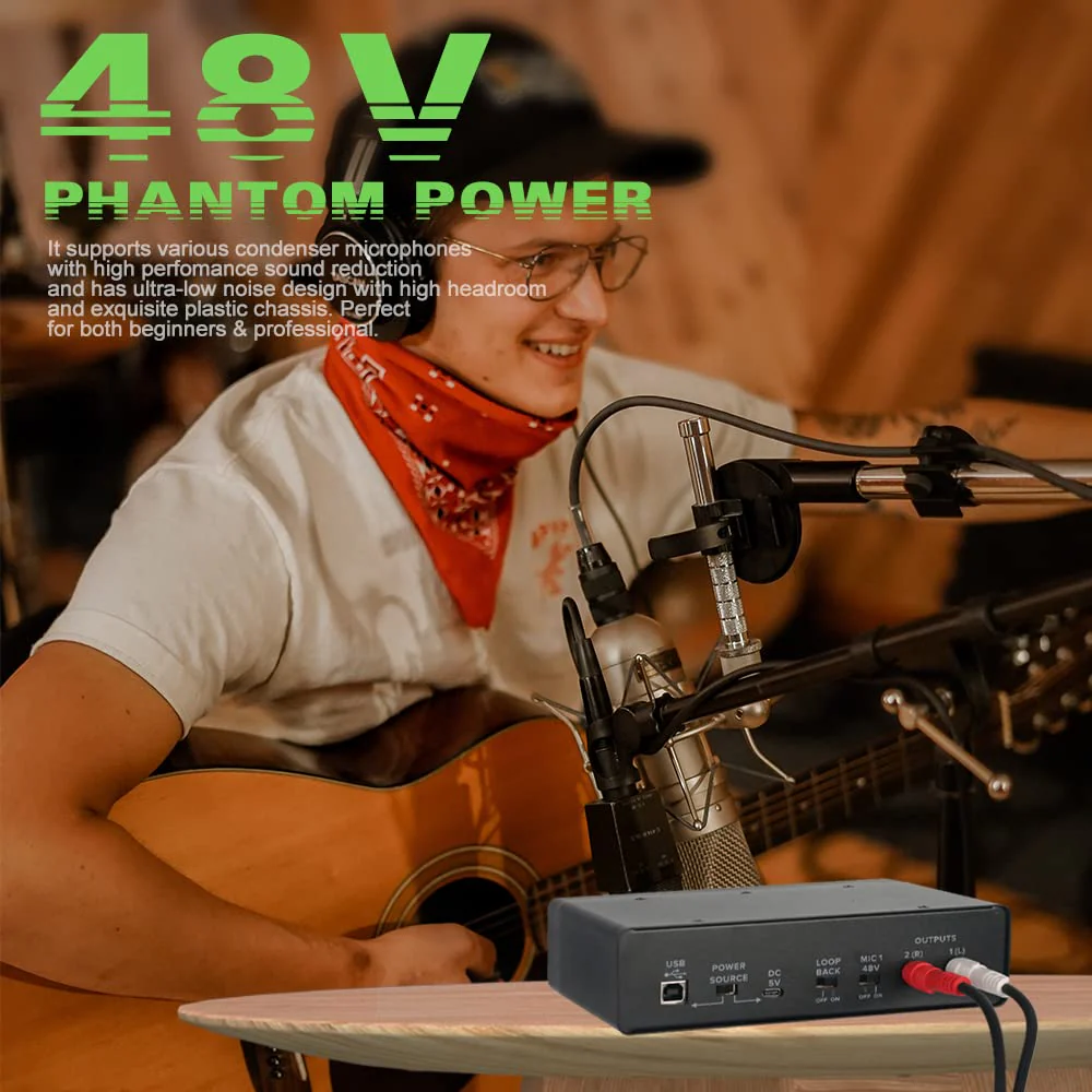 BOMGE USB Audio Interface(32bit/192 kHz) with XLR,phantom power,Direct Monitoring,Loopback for PC Recording,Streaming,Guitarist,Vocalist and Podcasting - Image 4