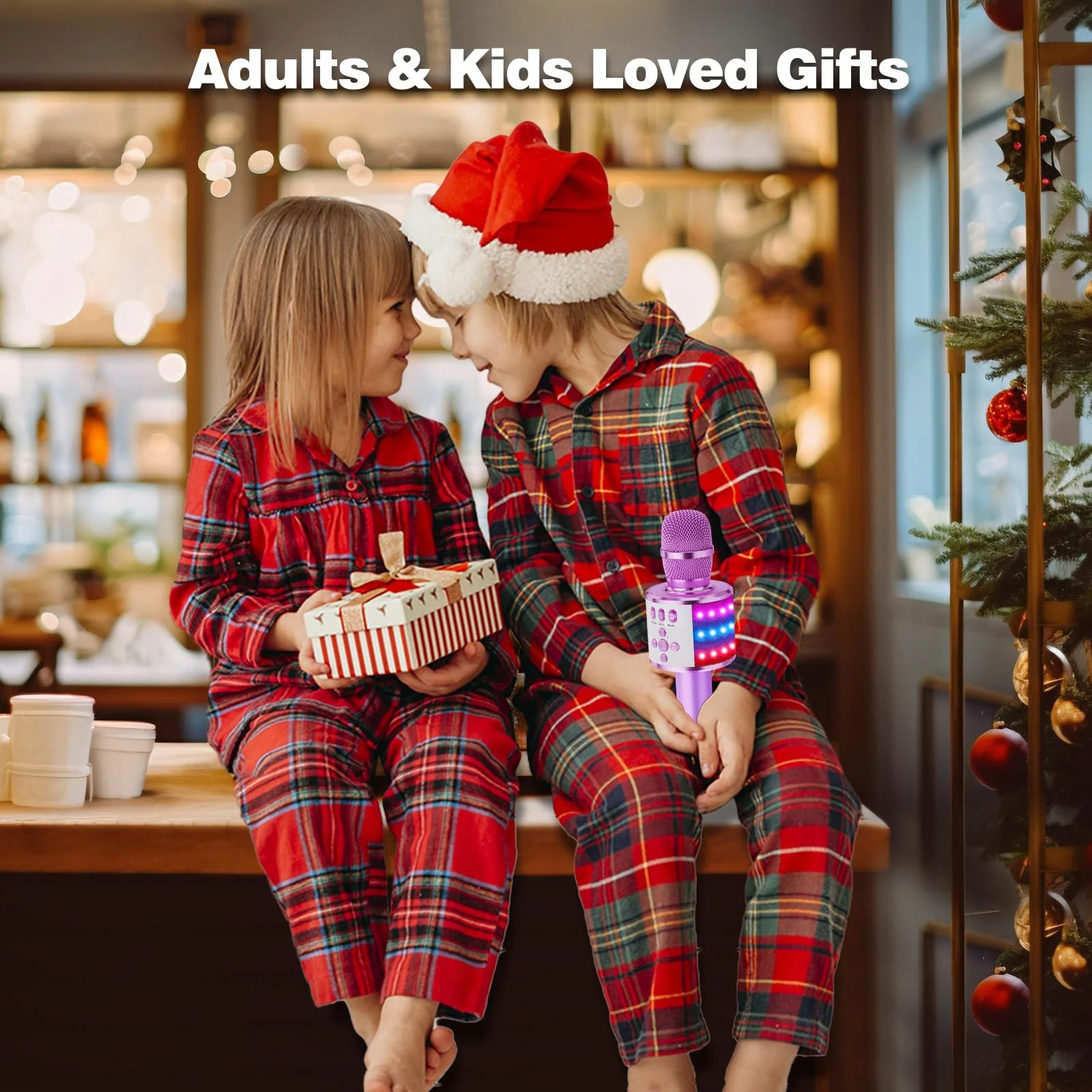 BONAOK Karaoke Microphone for Kids & Adults - Bluetooth Microphones Singing Mic with Disco Lights, Echo Effect, Built-in Speaker Portable Karaoke Player for Party Travel Gifts Q78(Light Purple) Light Purple - Image 2