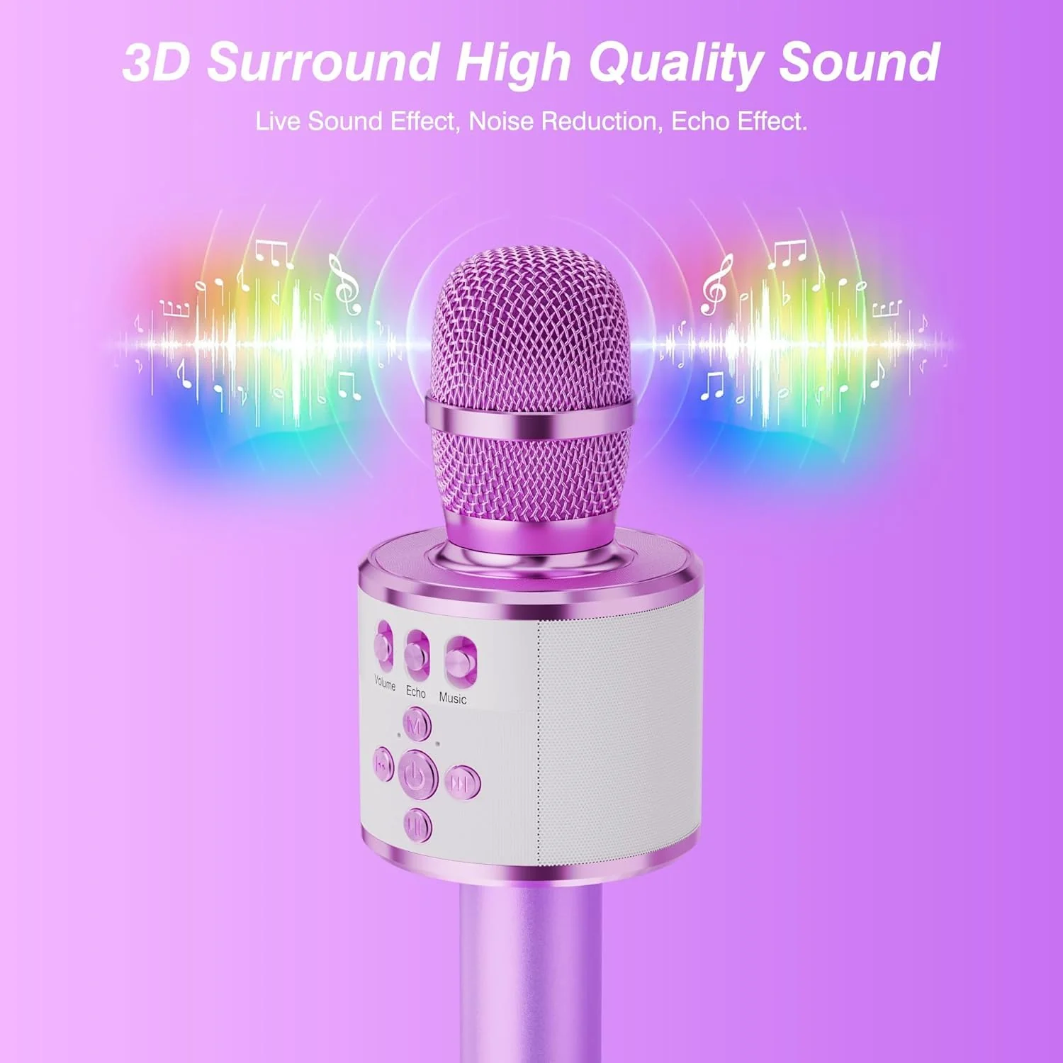 BONAOK Karaoke Microphone for Kids & Adults - Bluetooth Microphones Singing Mic with Disco Lights, Echo Effect, Built-in Speaker Portable Karaoke Player for Party Travel Gifts Q78(Light Purple) Light Purple - Image 5