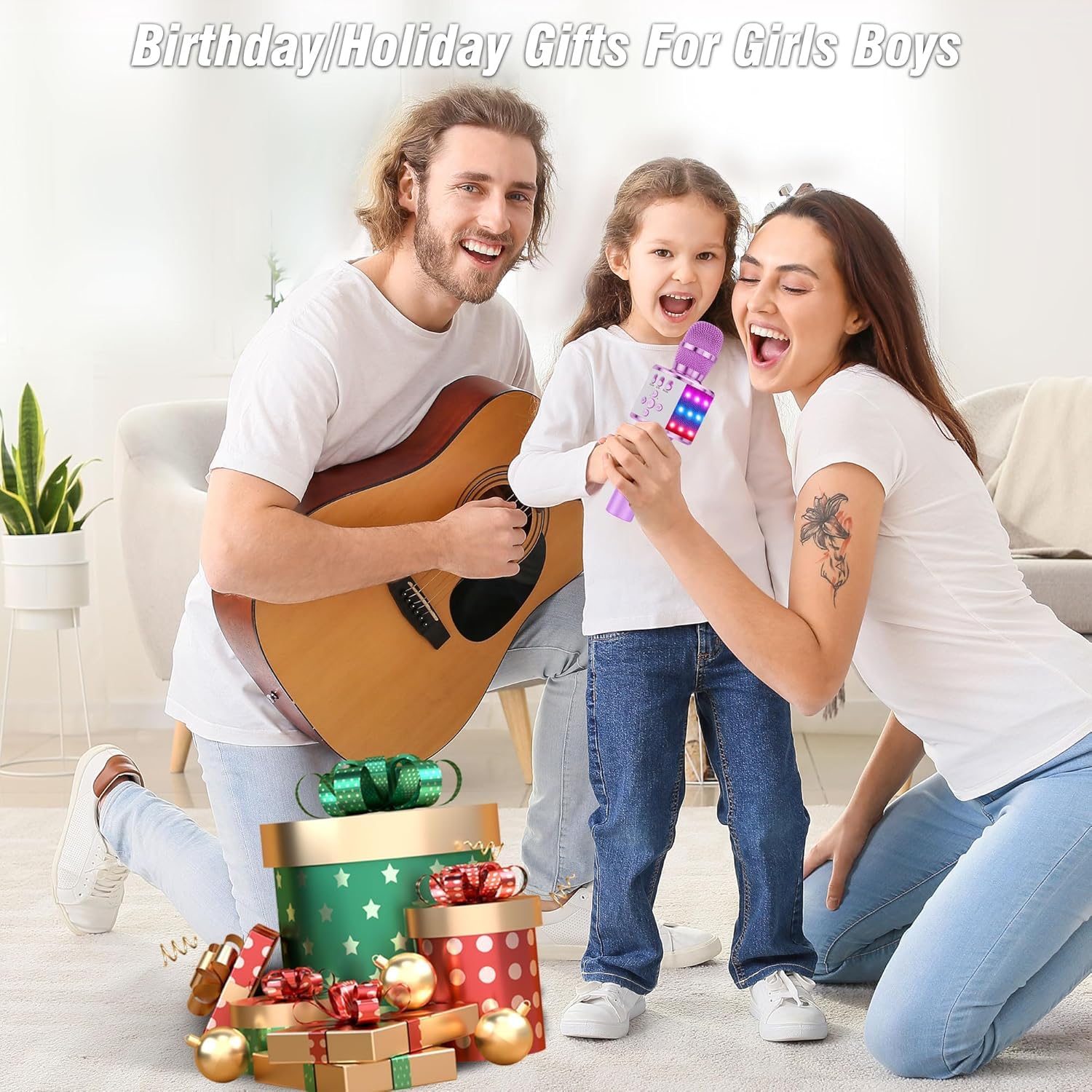 BONAOK Karaoke Microphone for Kids & Adults - Bluetooth Microphones Singing Mic with Disco Lights, Echo Effect, Built-in Speaker Portable Karaoke Player for Party Travel Gifts Q78(Light Purple) Light Purple - Image 8