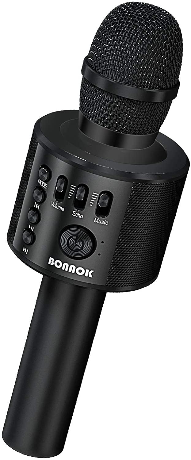 BONAOK Wireless Bluetooth Karaoke Microphone,3-in-1 Portable Handheld Karaoke Mic Speaker Machine Home Party Birthday for All Smartphones Q37 (Black) Black