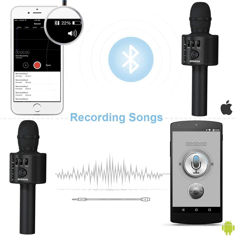 BONAOK Wireless Bluetooth Karaoke Microphone,3-in-1 Portable Handheld Karaoke Mic Speaker Machine Home Party Birthday for All Smartphones Q37 (Black) Black - Image 6