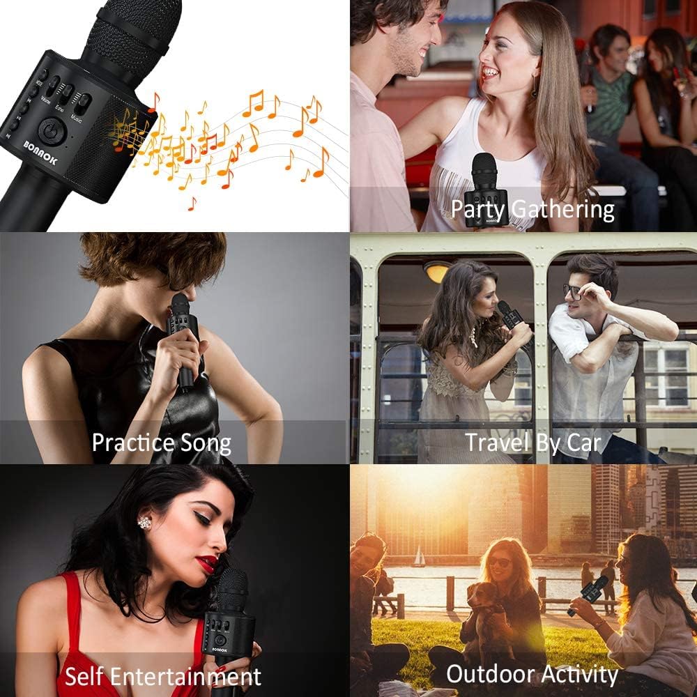 BONAOK Wireless Bluetooth Karaoke Microphone,3-in-1 Portable Handheld Karaoke Mic Speaker Machine Home Party Birthday for All Smartphones Q37 (Black) Black - Image 7