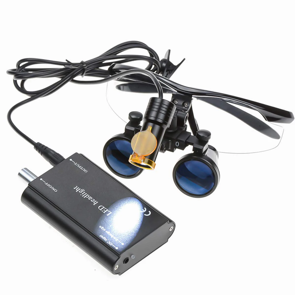 BONEW 3.5 x Surgical Binocular Magnifiers Optical Glass + 5 W LED Headlight Powerful Light with Clip-On Type + Fabric Bag DY-008 (Black) black - Image 3