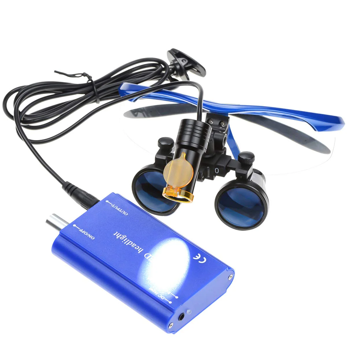 BONEW 3.5X Surgical Binoculars Optical Glass Magnifier + 5W LED Headlight Powerful Light with Clip Type + Cloth Pouch DY-008 (Blue) Blue - Image 3