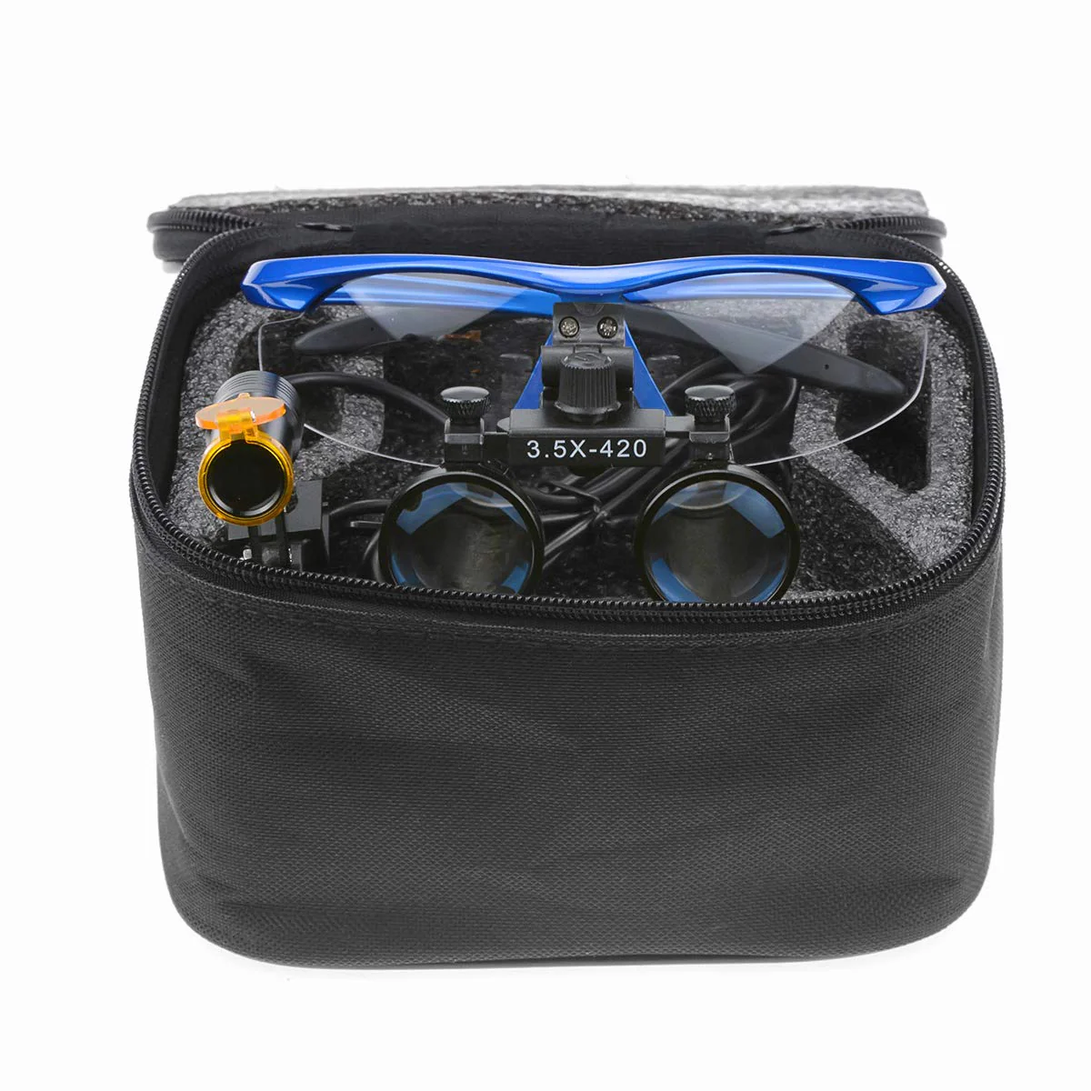 BONEW 3.5X Surgical Binoculars Optical Glass Magnifier + 5W LED Headlight Powerful Light with Clip Type + Cloth Pouch DY-008 (Blue) Blue - Image 4