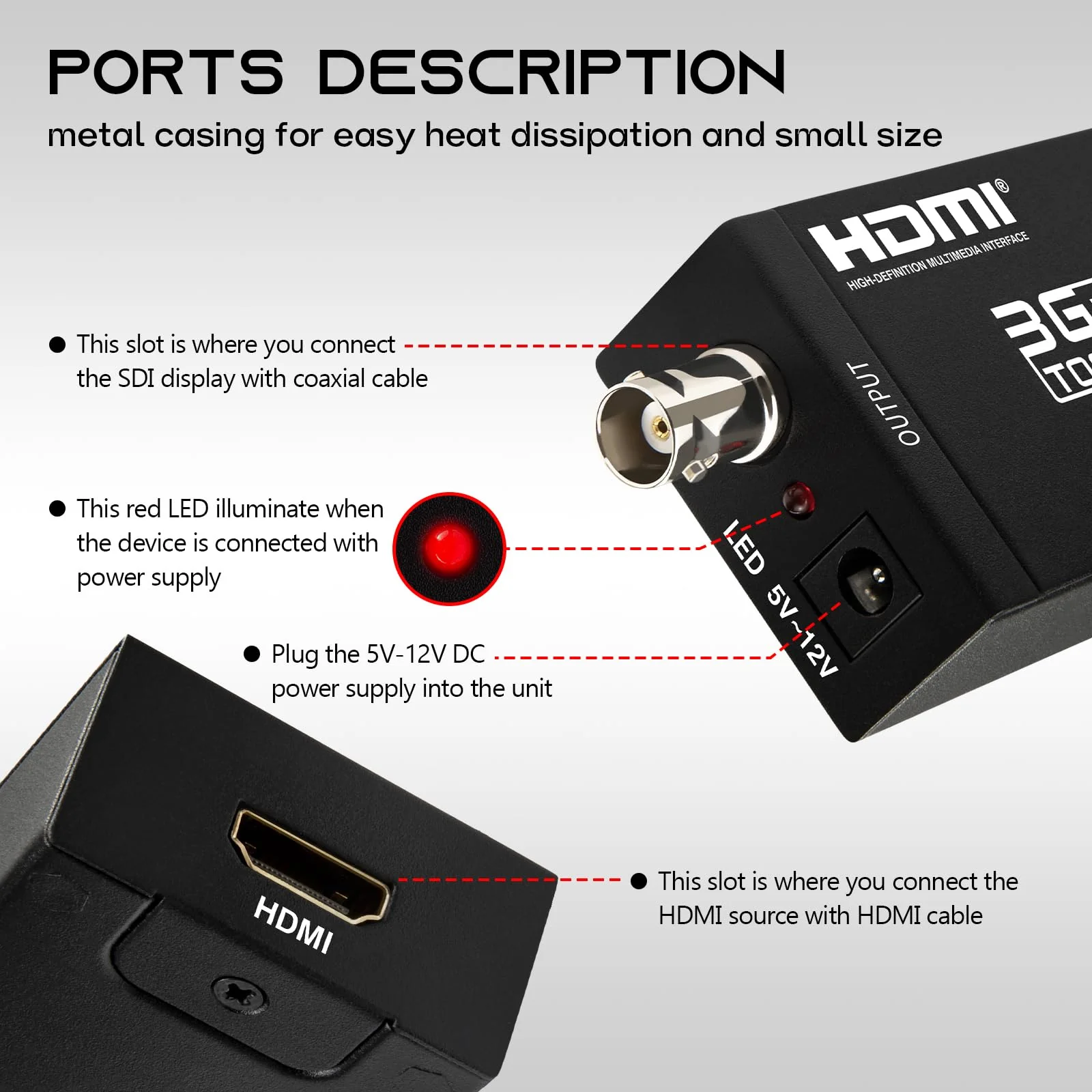 Boobrie HDMI to SDI Converter 3G-SDI with Audio De-Embedding, 300ft Long Distance Transmission Support 1080P@60Hz for SDI Monitor, Video Camera, Live Broadcast - Image 3
