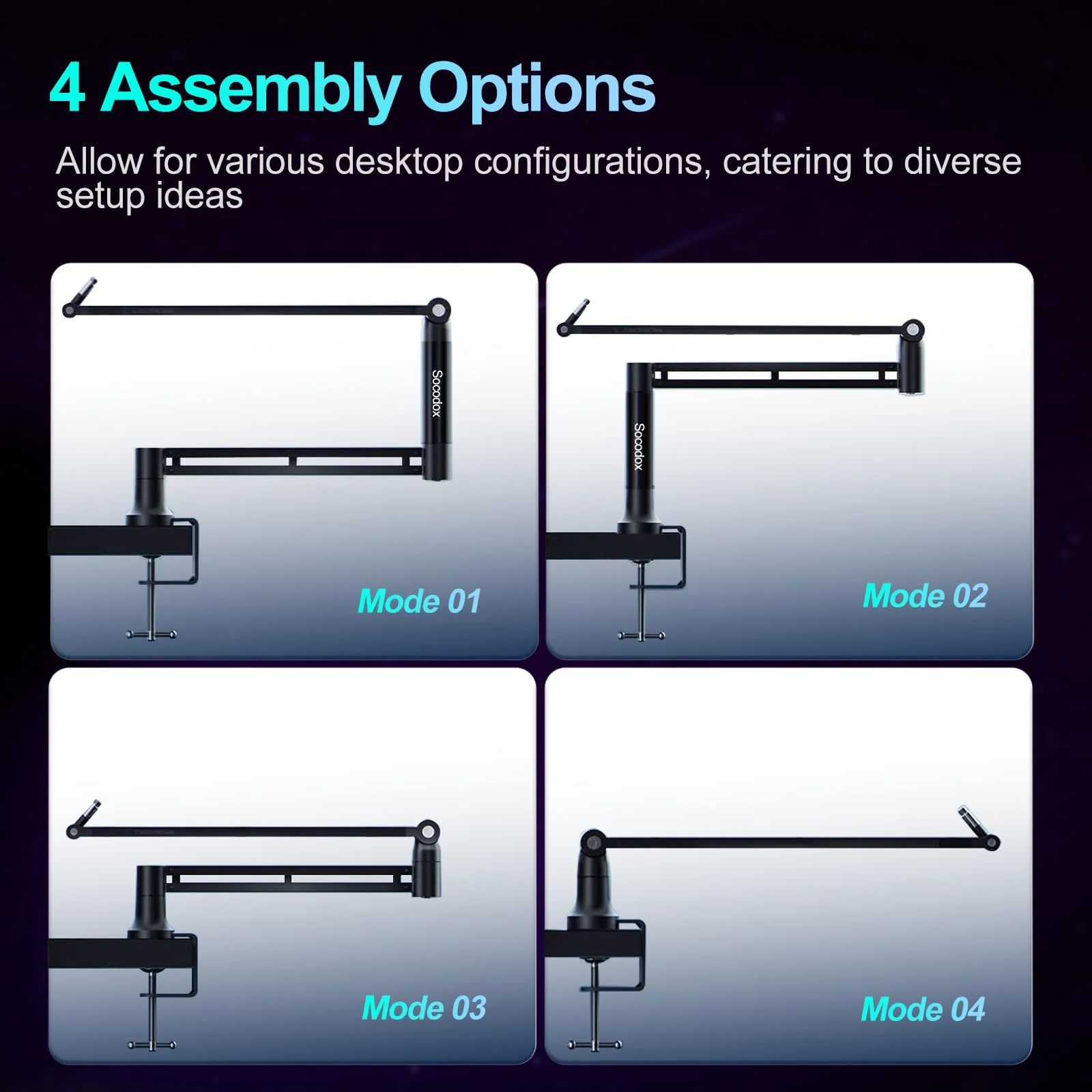 Boom Arm, Low Profile Microphone Stand for Blue Yeti, Mic Arm Microphone Arm with 3/8" to 5/8" Adapter Holds Up to 3.3lbs - Image 3
