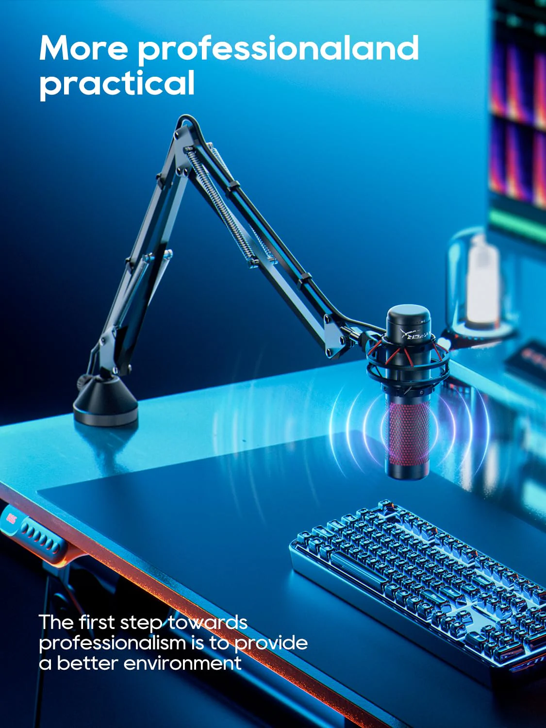 Boom Arm Micophone, Mic Arm Desk Mount Foldable with 3/8'' to 5/8'' Screw Adapter Adjustable Mic Stand for Podcasting Gaming Recording - Black M06 Black - Image 2