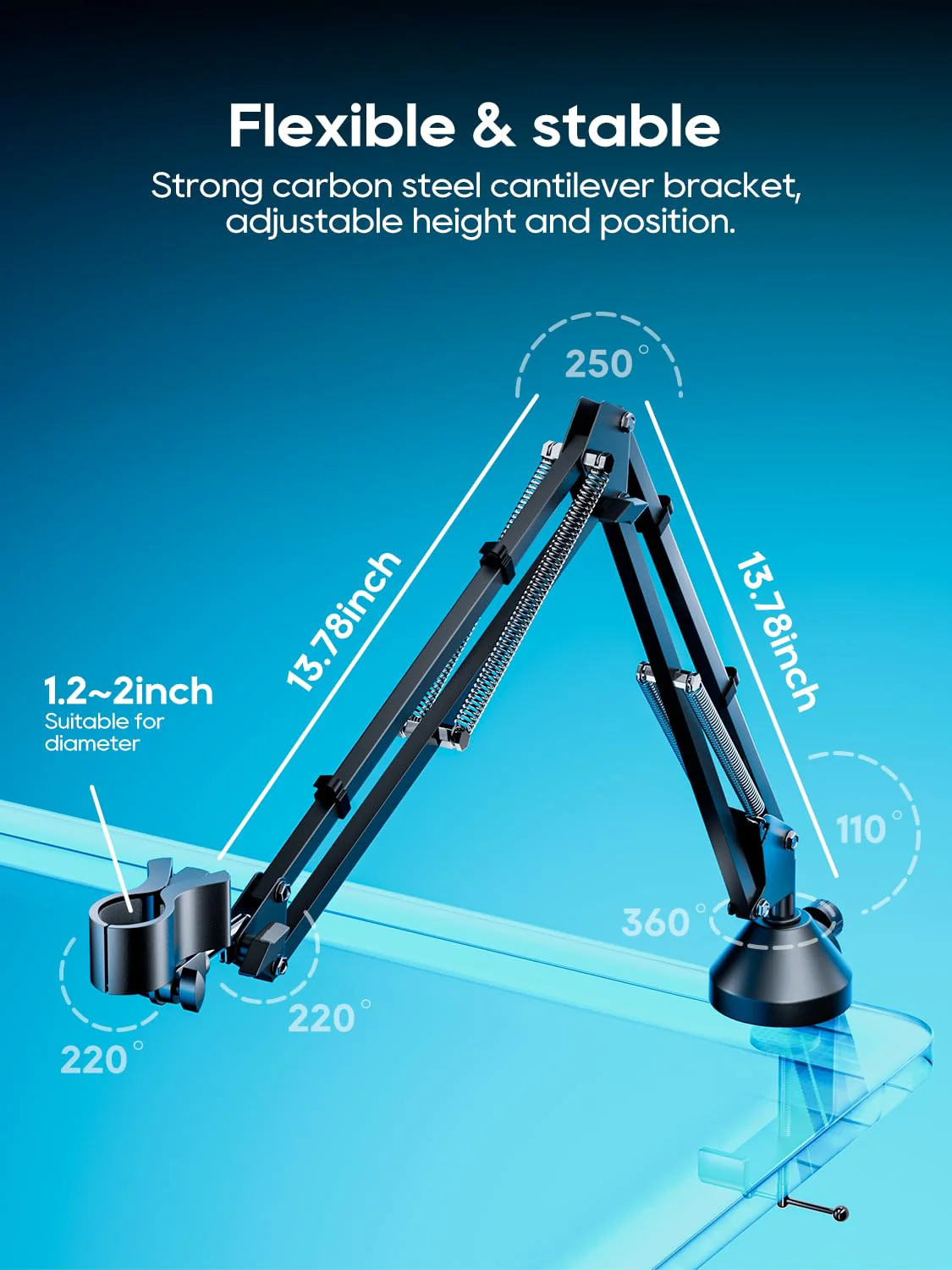 Boom Arm Micophone, Mic Arm Desk Mount Foldable with 3/8'' to 5/8'' Screw Adapter Adjustable Mic Stand for Podcasting Gaming Recording - Black M06 Black - Image 4