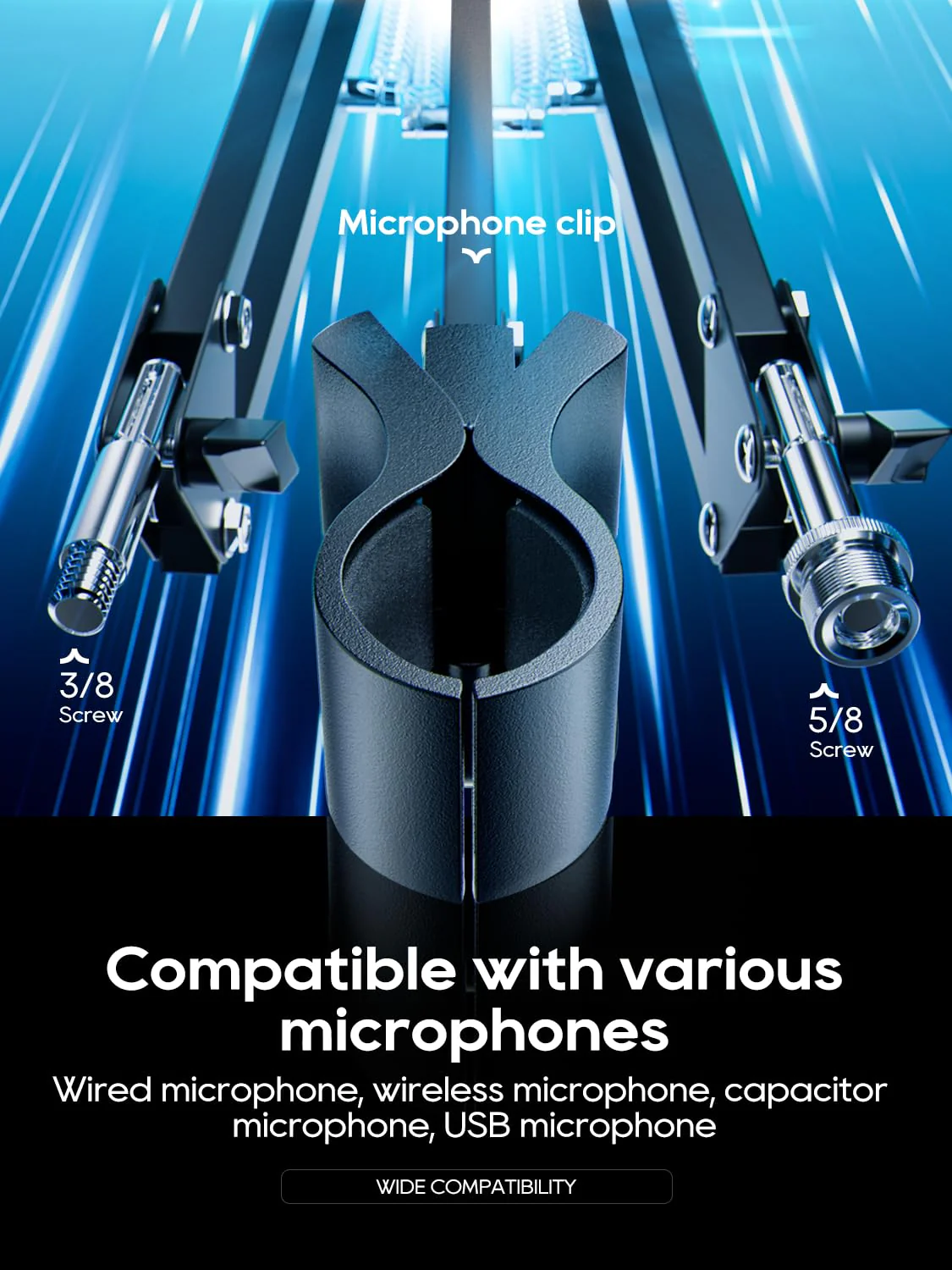 Boom Arm Micophone, Mic Arm Desk Mount Foldable with 3/8'' to 5/8'' Screw Adapter Adjustable Mic Stand for Podcasting Gaming Recording - Black M06 Black - Image 5