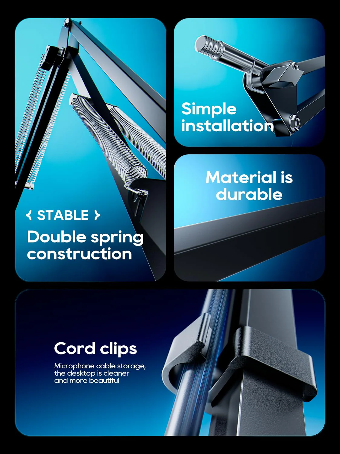 Boom Arm Micophone, Mic Arm Desk Mount Foldable with 3/8'' to 5/8'' Screw Adapter Adjustable Mic Stand for Podcasting Gaming Recording - Black M06 Black - Image 6