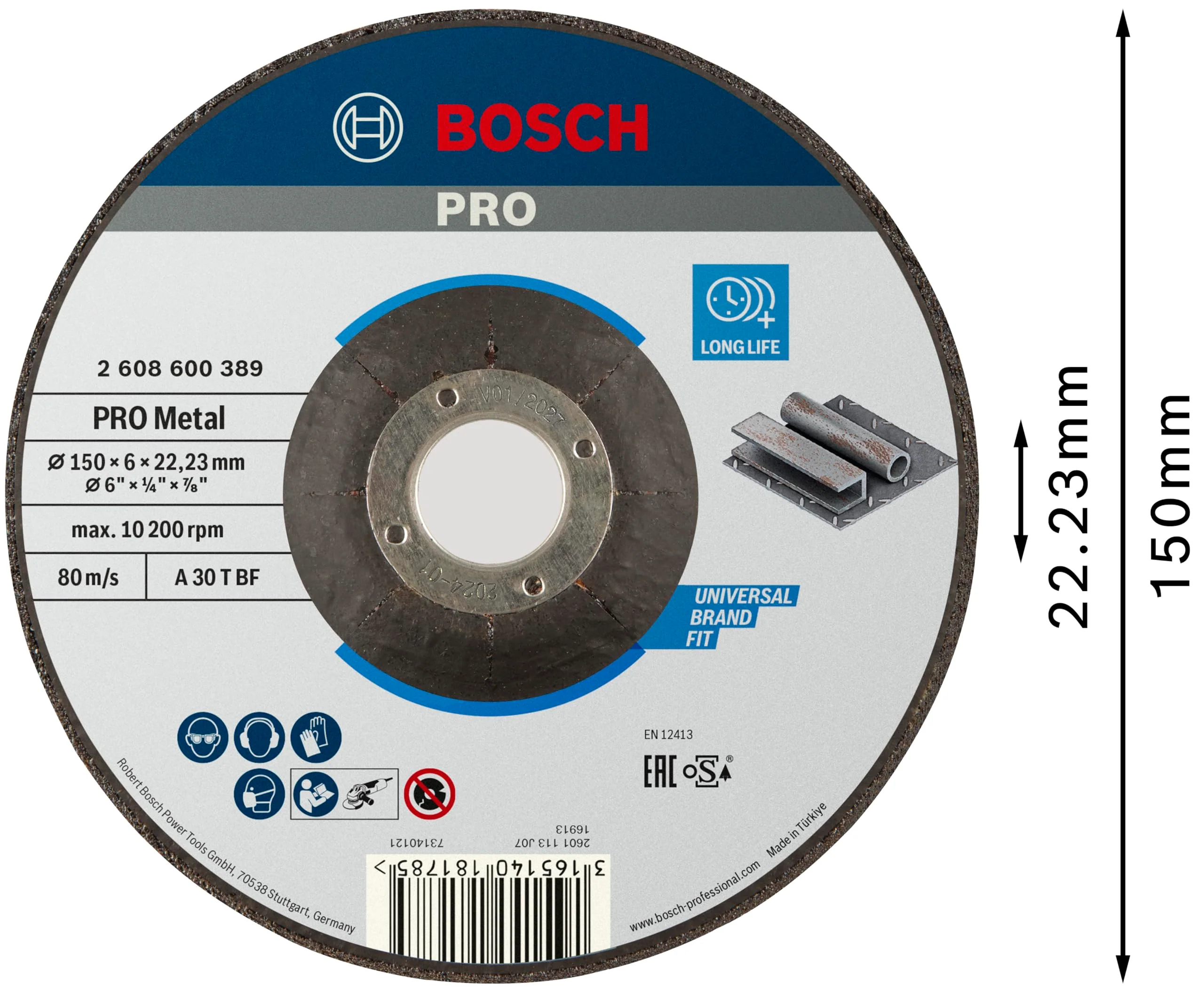 Bosch 2608600389 Grinding Disc for Steel, Black, 150 x 6 mm Diameter: 150 mm - Image 3