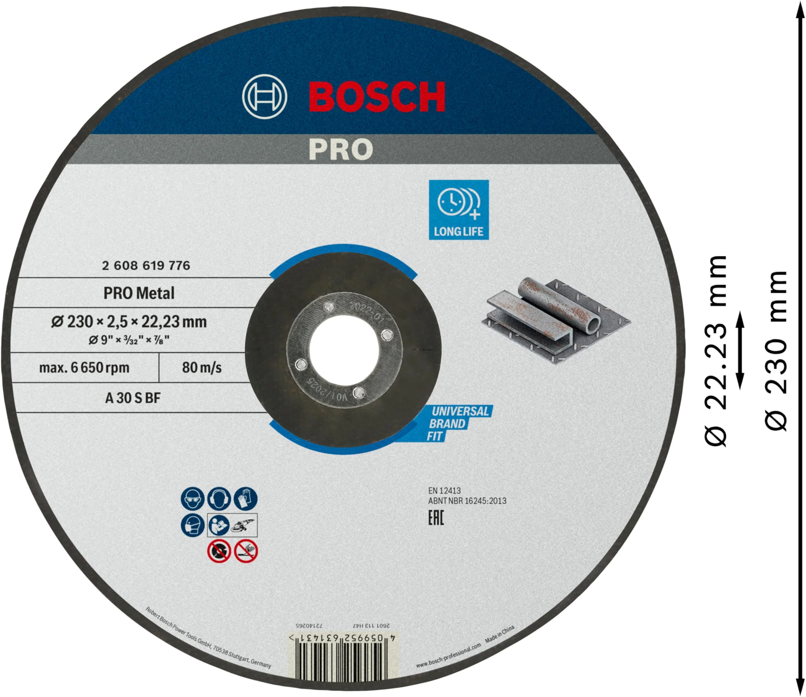 Bosch Professional 1x Standard for Metal Trennscheibe (für Metall, Ø 230 x 2,5 x 22,23 mm, Gekröpft, Zubehör Winkelschleifer) Diameter 230 x 2.5 x 22.23 mm - Image 2