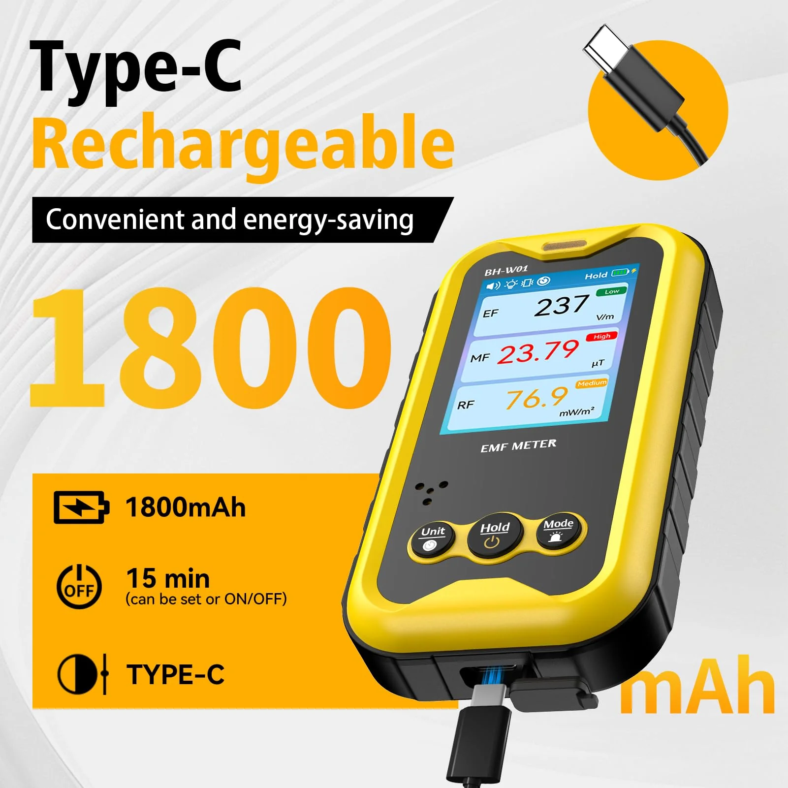 Bosean EMF Meter, 3-in-1 Portable Electromagnetic Field Radiation Detector, Electric Field, Radio Frequency Field, Magnetic Field, Rechargeable EMF Reader for Home, Office, and Ghost Hunting - Image 4