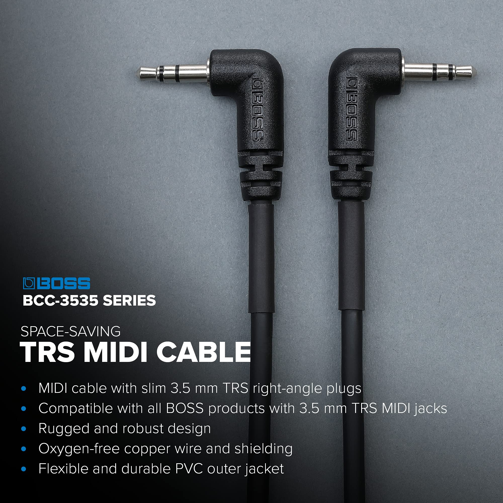 BOSS BCC-2-3535 – 2ft / 60cm – Space-Saving 3.5mm TRS MIDI Cable – Provides Premium connectivity Pedals with Space-Saving Right-Angled 3.5 mm TRS MIDI Jacks to Other TRS MIDI Equipment - Image 2