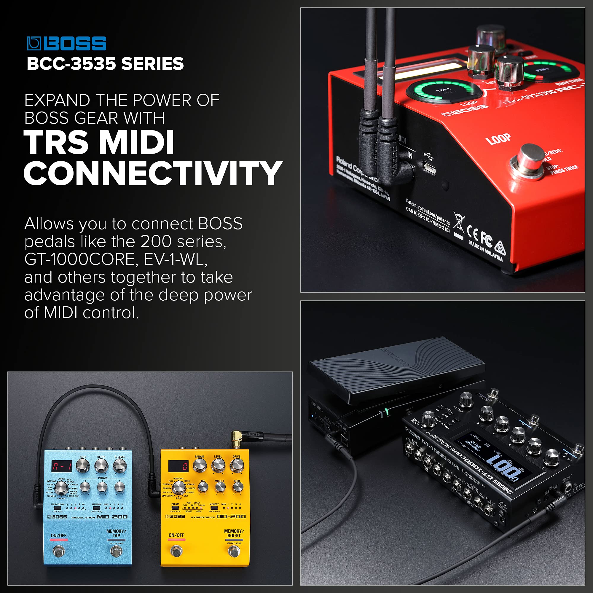 BOSS BCC-2-3535 – 2ft / 60cm – Space-Saving 3.5mm TRS MIDI Cable – Provides Premium connectivity Pedals with Space-Saving Right-Angled 3.5 mm TRS MIDI Jacks to Other TRS MIDI Equipment - Image 3
