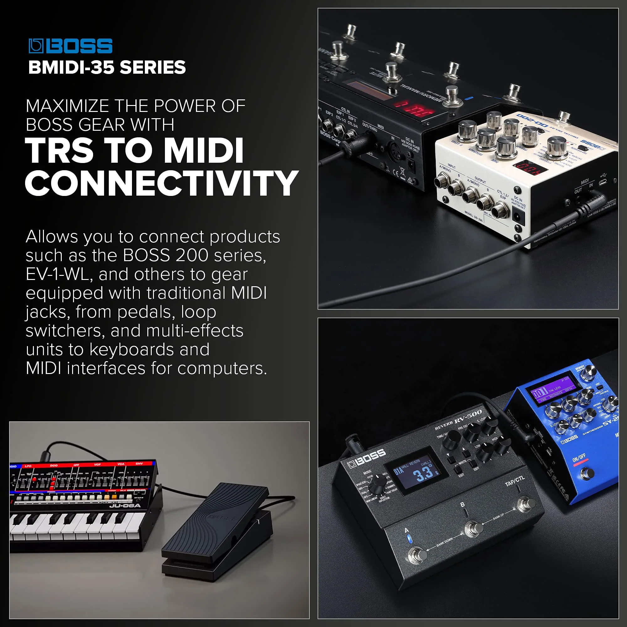 BOSS BMIDI-2-35 – 2ft / 60cm – Space-Saving 3.5mm TRS to Multi-Directional 5-Pin MIDI Cable – Provides Premium connectivity Pedals - Image 3