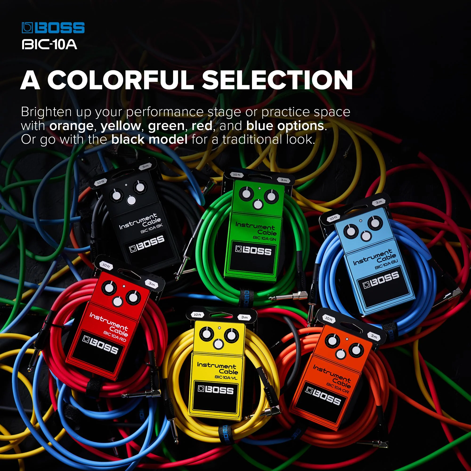BOSS Colorful Quality Lightweight Instrument Cable (BIC-10A-BK) BLACK - Image 3