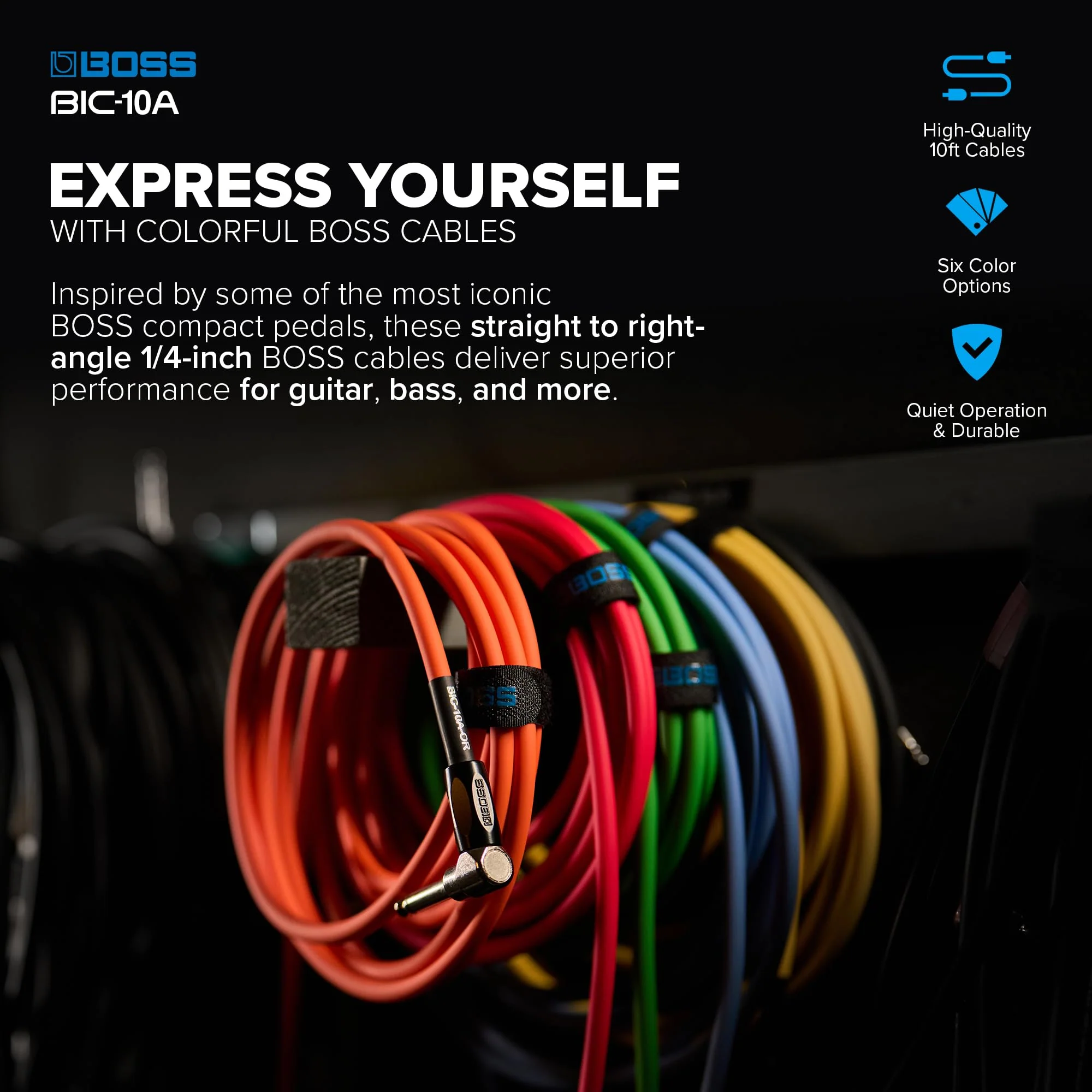 BOSS Colorful Quality Lightweight Instrument Cable (BIC-10A-GN) GREEN - Image 2