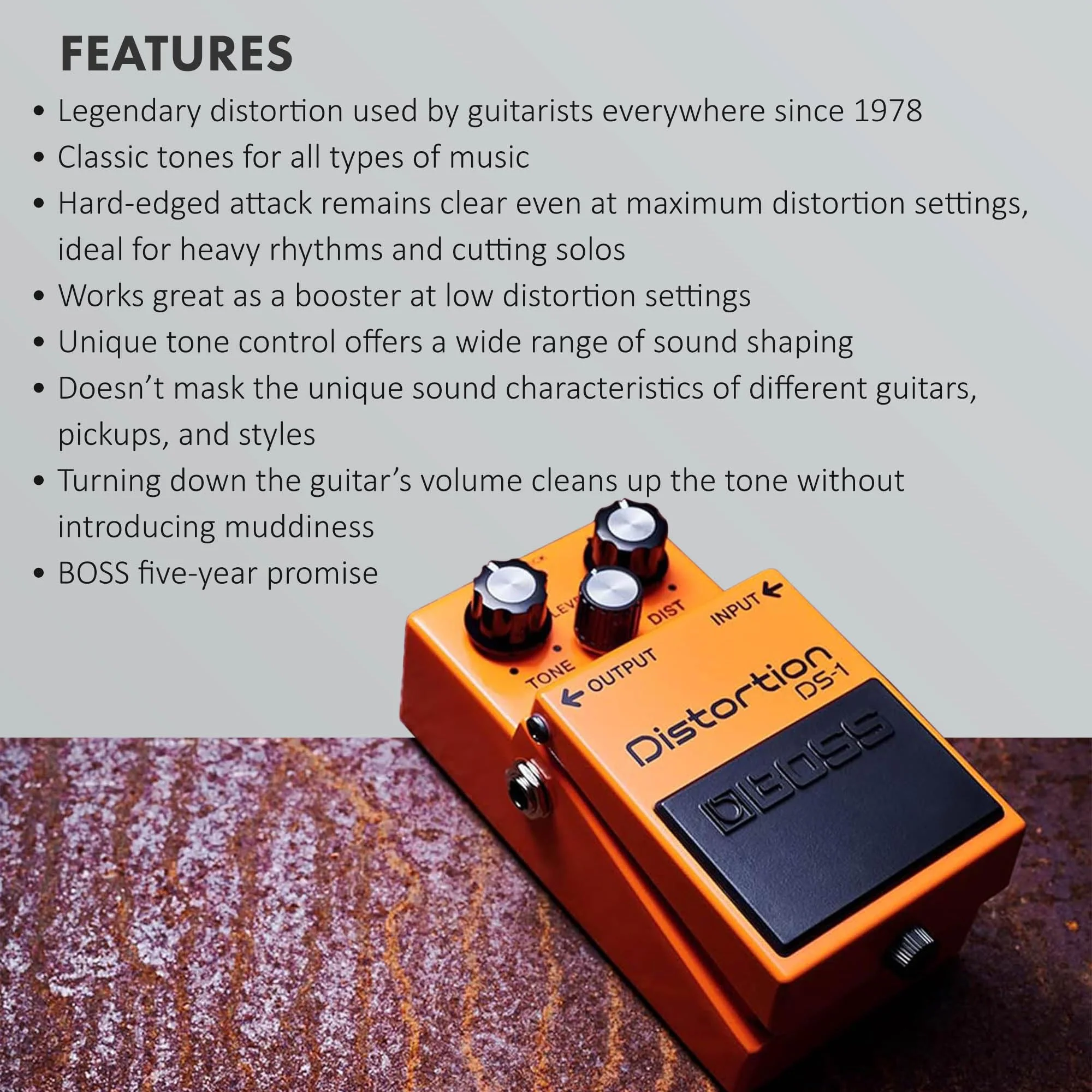 Boss DS-1 Distortion Bundle with Gearlux Power Supply, Instrument Cable, Patch Cable, Picks, and Austin Bazaar Polishing Cloth DS - 1 Bundle w/ Power Supply - Image 4