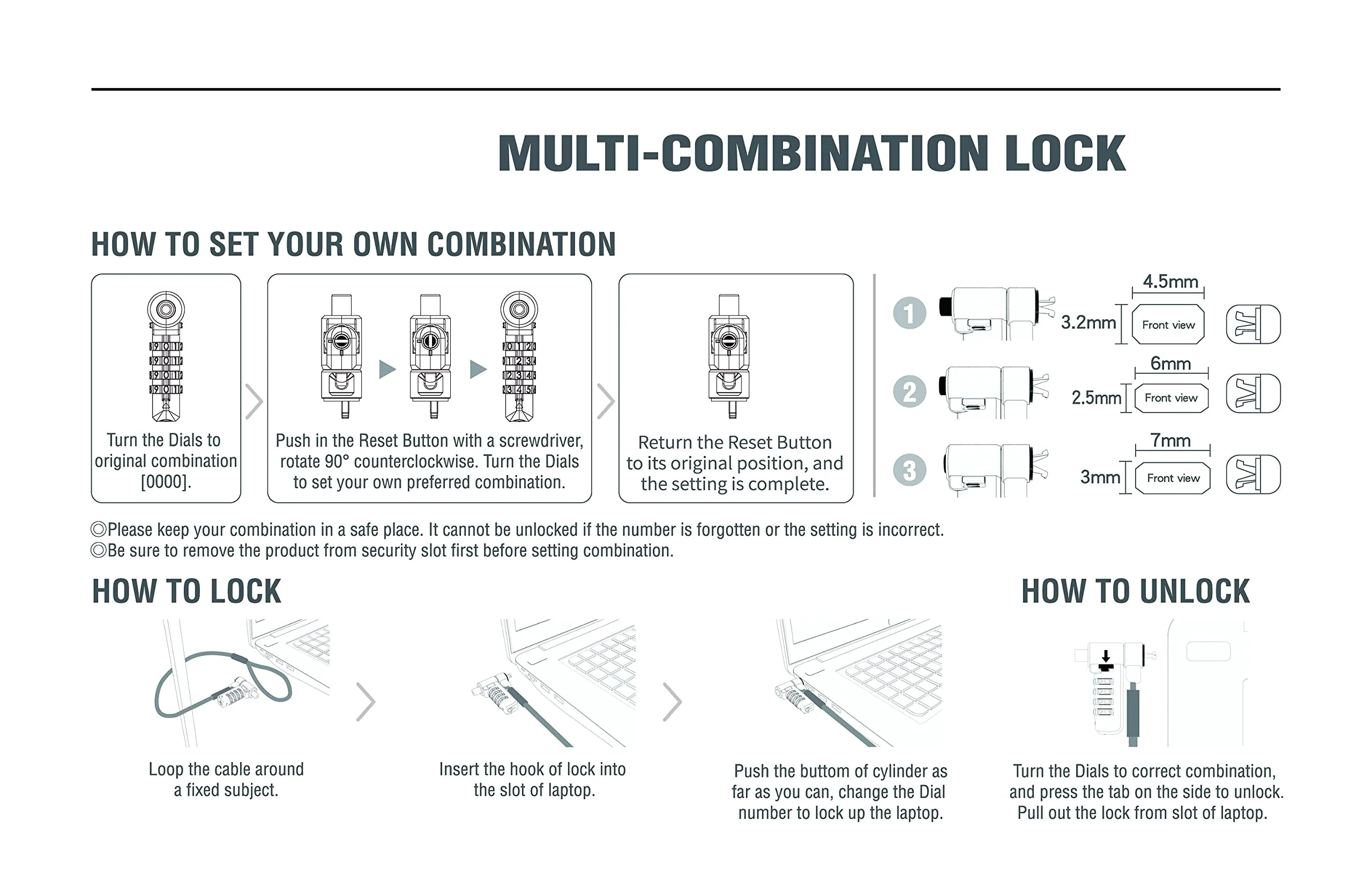 Bosvision Laptop Security Cable Lock, for 3 Security Slots (K Standard, Nano and Wedge) Combination, 6.5 feet (200cm) Ø4.5mm Stainless Steel Cable - Image 9