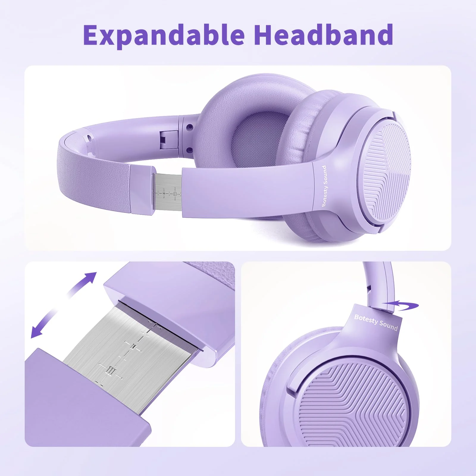 Botesty Sound Headphones Wired with Microphone, Over Ear Foldable 3.5mm Plug in Headphones with 4.9ft Tangle-Free Nylon Cord for Tablet, Laptop, MP3/4, School, Airplane Travel (Purple) Purple - Image 3