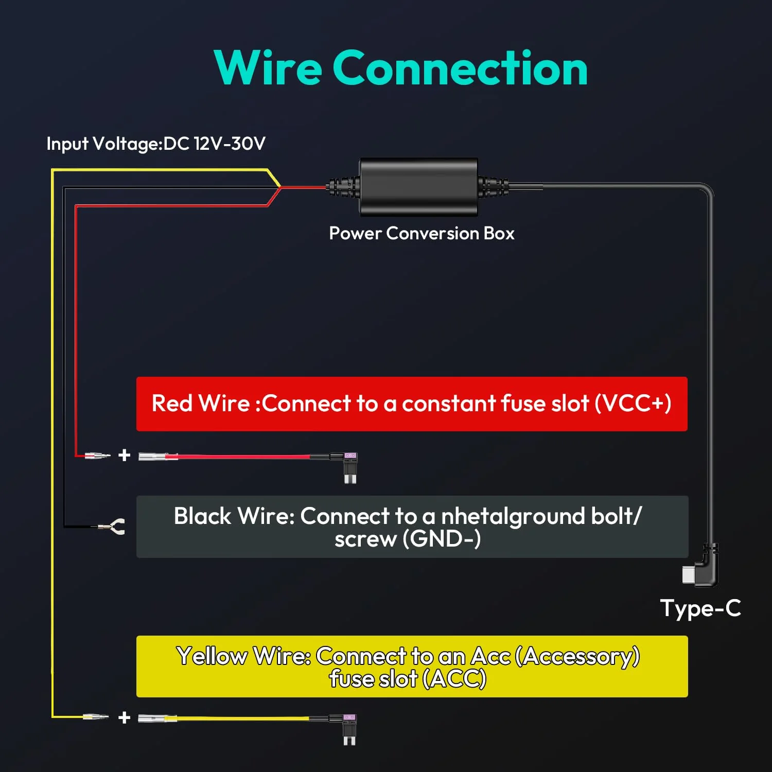 BOTSLAB Type C Hardwire Kit with Fuse Tap, Exclusive for BOTSLAB Dash Cam G980H / G980H Pro / G980H Multi-Channel, Supports Parking Mode, Includes Double-3 Fuses Tap G980H Fuse Tap Hardwire Kit - Image 5
