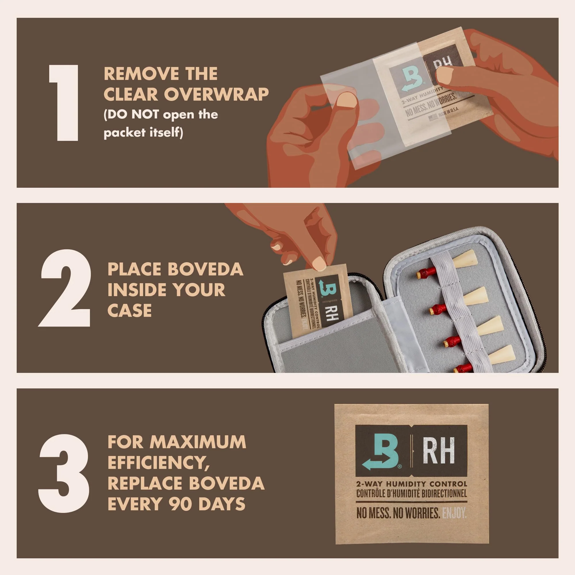 Boveda 72% Two-Way Humidity Control Packs for Woodwind Reeds – Size 8 – 2 Pack – Moisture Absorbers – Protects Against Drying & Spliting – Individually Wrapped Reed Humidifiers for Day-to-Day Storage - Image 3