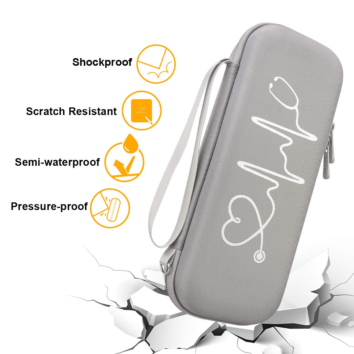 BOVKE Hard Stethoscope Case for 3M Littmann Classic III, Lightweight II S.E, Cardiology IV Diagnostic, MDF Acoustica Deluxe Stethoscopes - Extra Room for Taylor Percussion Hammer and Penlights, Gray - Image 2