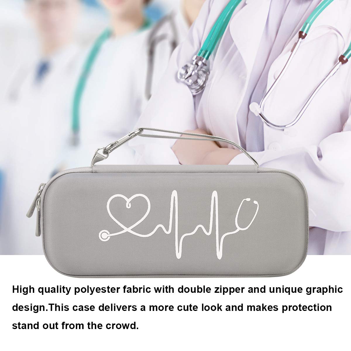 BOVKE Hard Stethoscope Case for 3M Littmann Classic III, Lightweight II S.E, Cardiology IV Diagnostic, MDF Acoustica Deluxe Stethoscopes - Extra Room for Taylor Percussion Hammer and Penlights, Gray - Image 6