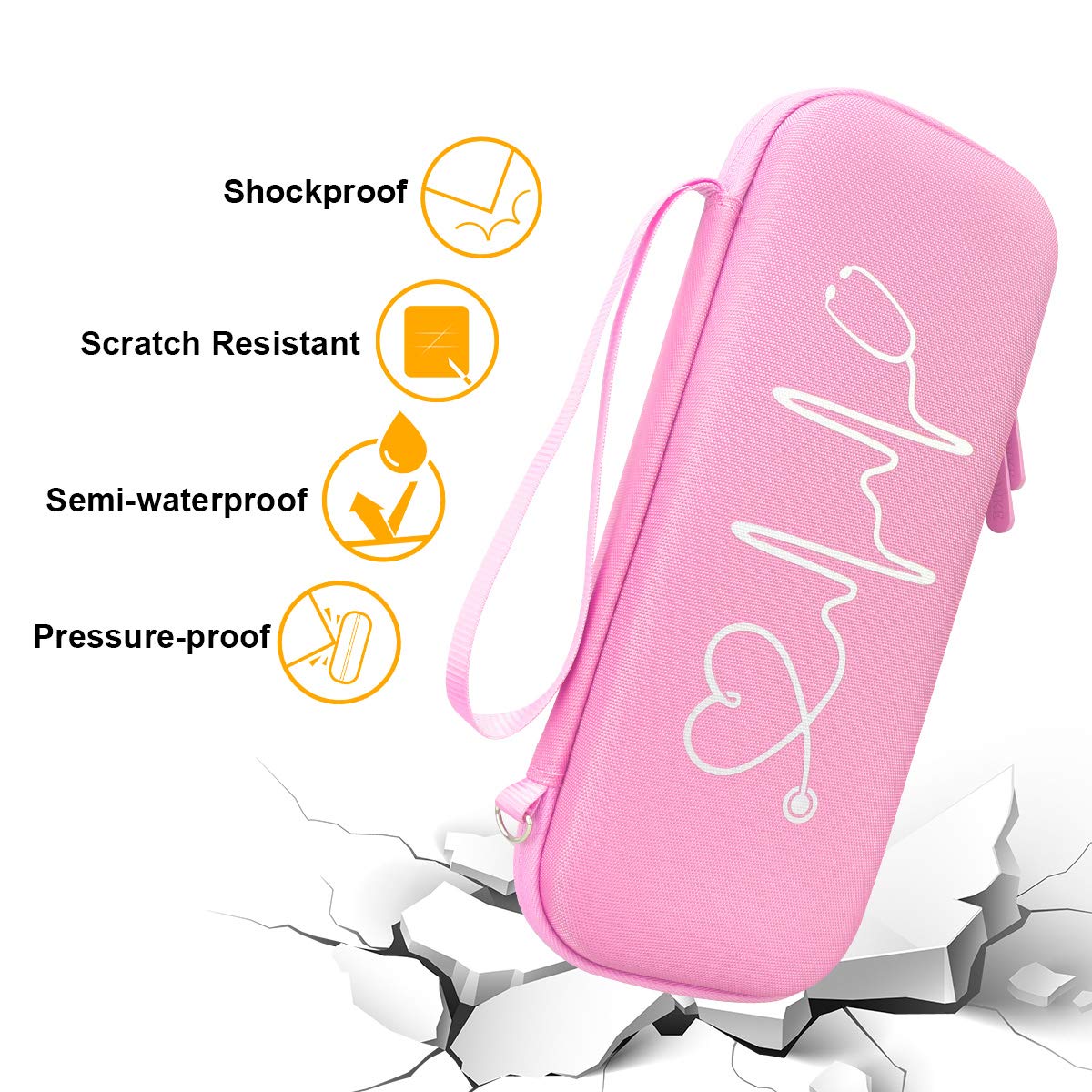 BOVKE Hard Stethoscope Case for 3M Littmann Classic III, Lightweight II S.E, Cardiology IV Diagnostic, MDF Acoustica Deluxe Stethoscopes - Extra Room for Taylor Percussion Hammer and Penlights, Pink - Image 2