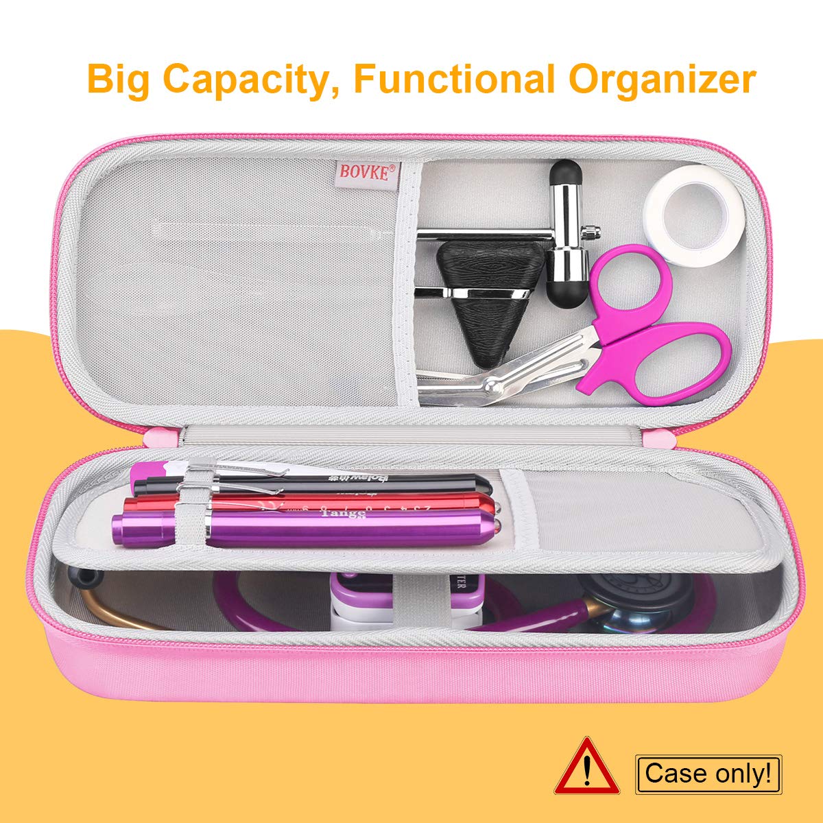 BOVKE Hard Stethoscope Case for 3M Littmann Classic III, Lightweight II S.E, Cardiology IV Diagnostic, MDF Acoustica Deluxe Stethoscopes - Extra Room for Taylor Percussion Hammer and Penlights, Pink - Image 3