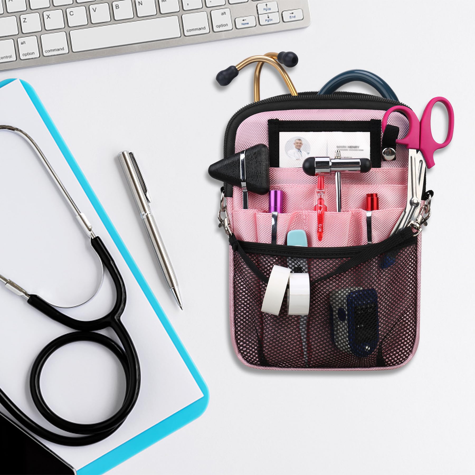 BOVKE Nurse Fanny Pack with Medical Gear Pockets, Tape Holder, Medical Bag Nurse Waist Pouch Organizer with Utility Storage for Stethoscopes, Bandage Scissors and Other Emergency Supplies, Pink - Image 7