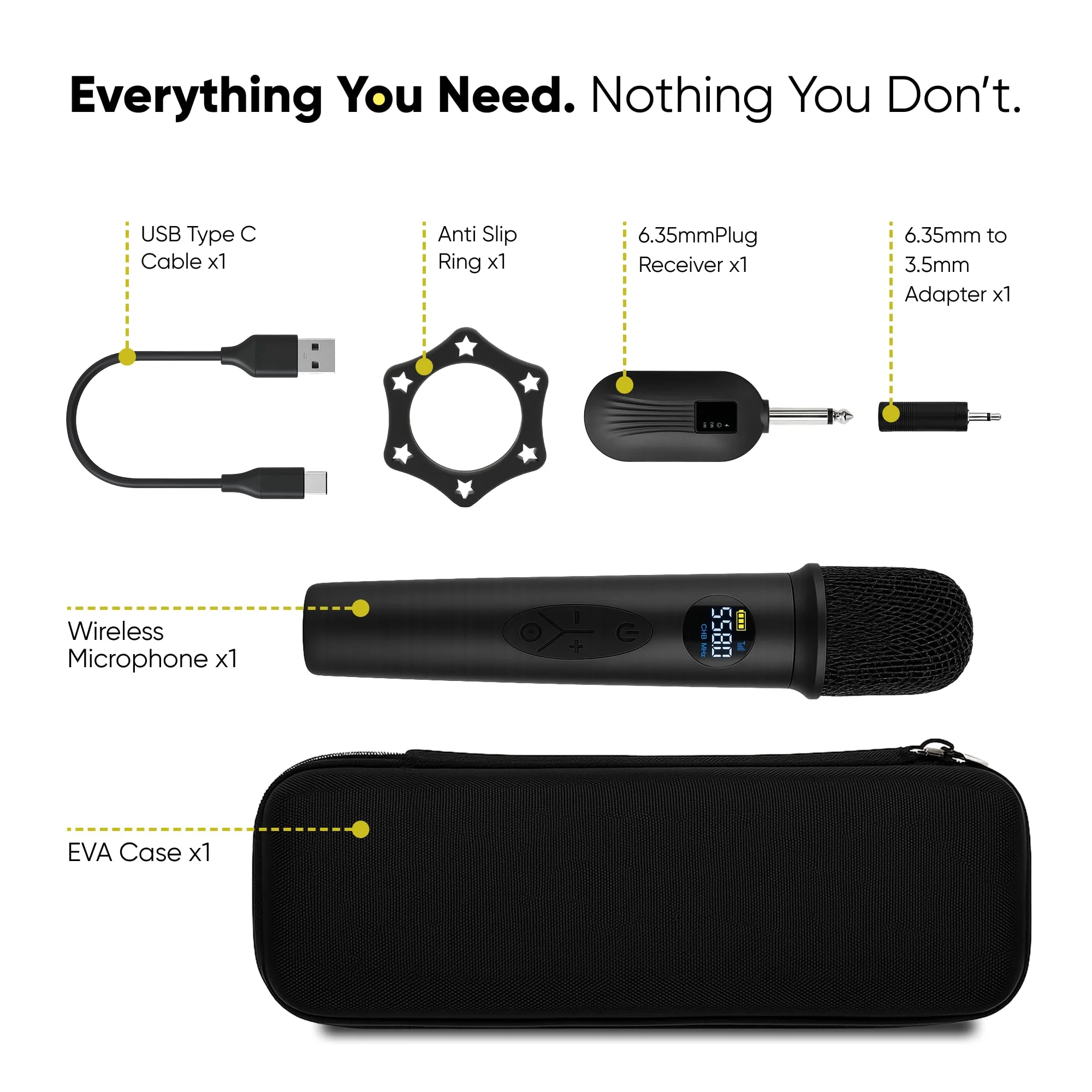 Bowens Wireless Microphone System – Karaoke Microphone Wireless with Receiver, Echo Control, LCD Display, USB-C Charging, 6.35mm Adapter – Cordless Mic for Singing, Speaking Parties, Events - Image 4