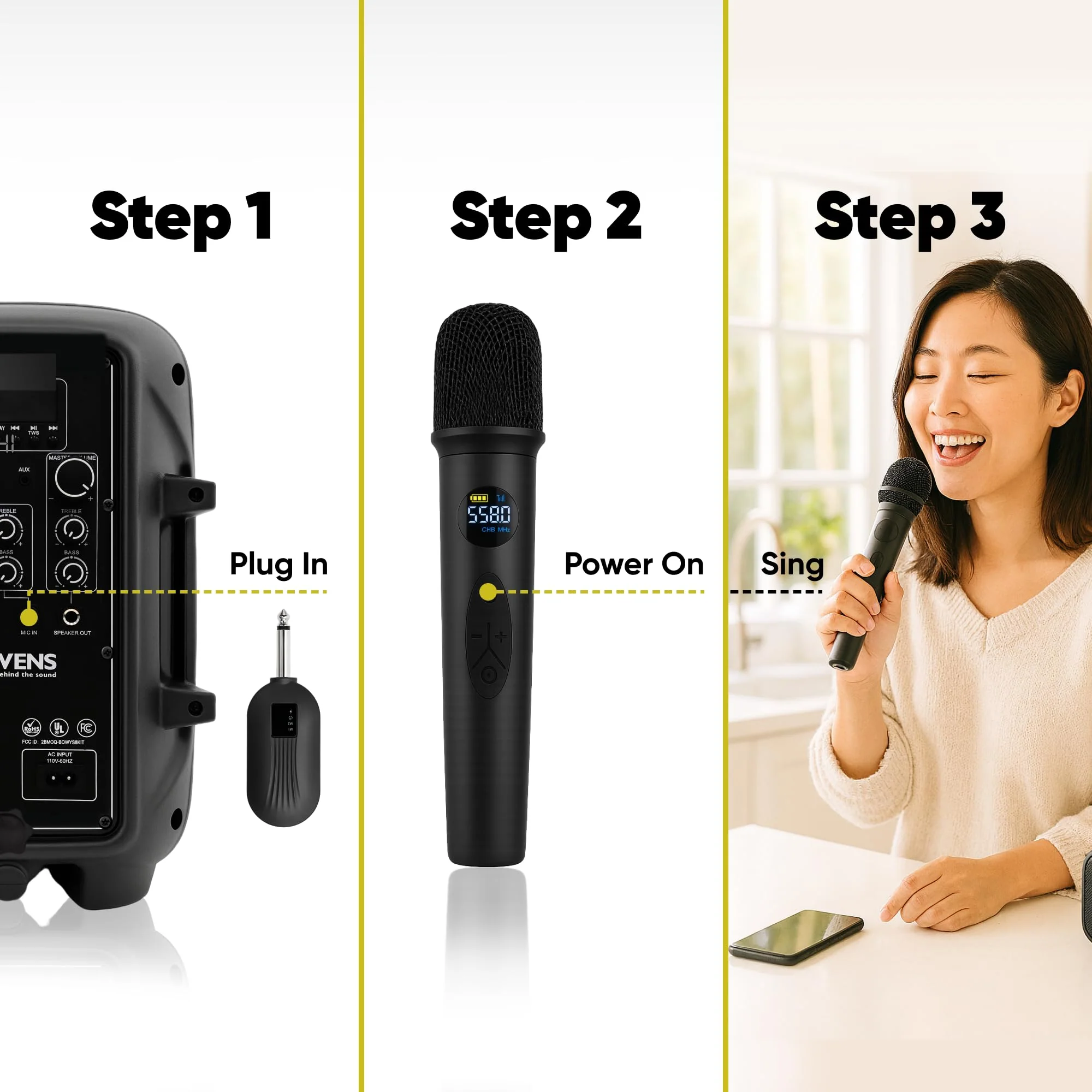 Bowens Wireless Microphone System – Karaoke Microphone Wireless with Receiver, Echo Control, LCD Display, USB-C Charging, 6.35mm Adapter – Cordless Mic for Singing, Speaking Parties, Events - Image 9