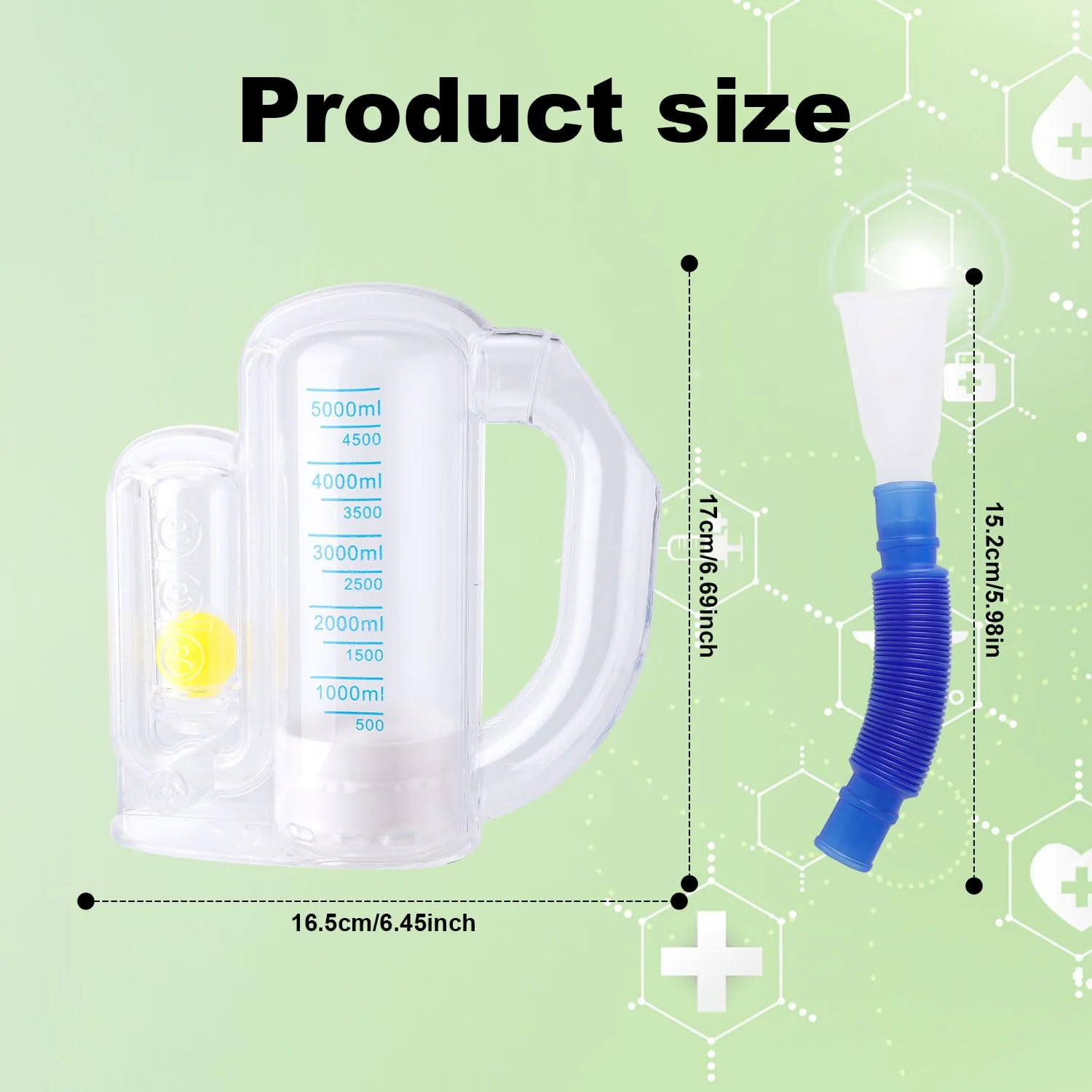 BOXOB Breathing Exercise Device for the Lungs, Measurement of Inhalation Volume 5000 ml Incentive Spirometer Adult with Ball Flow Indicator Lung Capacity Training Device for Inhalation Breathing Lung - Image 2