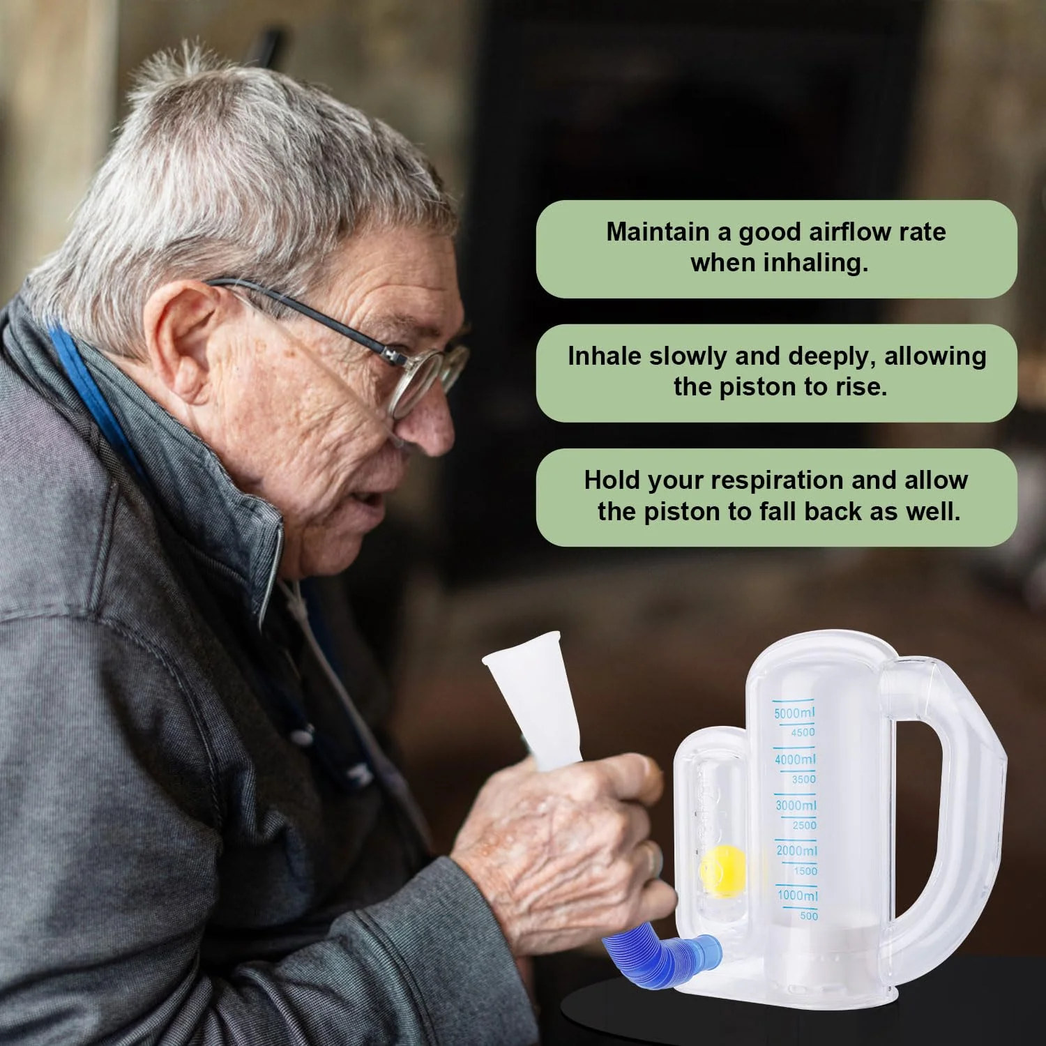 BOXOB Breathing Exercise Device for the Lungs, Measurement of Inhalation Volume 5000 ml Incentive Spirometer Adult with Ball Flow Indicator Lung Capacity Training Device for Inhalation Breathing Lung - Image 5