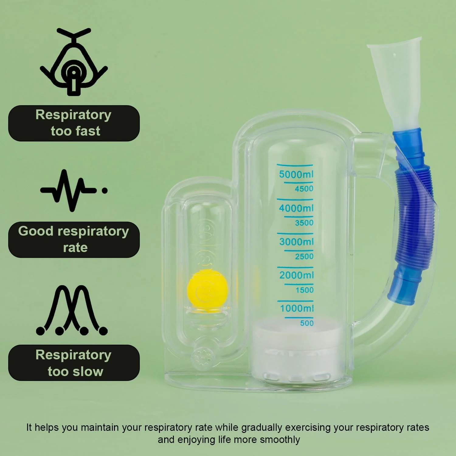 BOXOB Breathing Exercise Device for the Lungs, Measurement of Inhalation Volume 5000 ml Incentive Spirometer Adult with Ball Flow Indicator Lung Capacity Training Device for Inhalation Breathing Lung - Image 6
