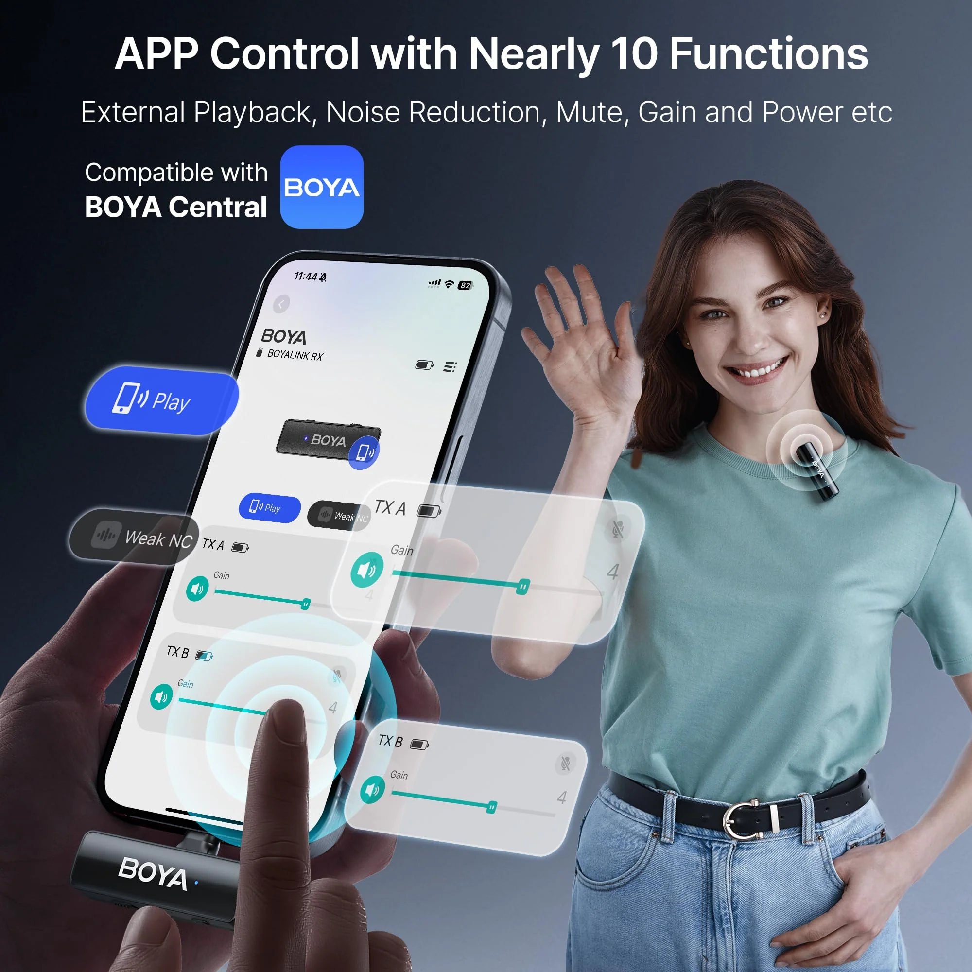 BOYA BOYALINK 2 A2 (2TX+3RX Adapter) Wireless Lavalier Microphone for iPhone Camera Android, Clip on Mic, 48 KHz 24 Bit, 6mm Mic, 1000ft, Noise Cancelling, Mini Lapel Mic USB-C/Lightning/3.5mm TRS BOYALINK V2.0 A2 - Image 8