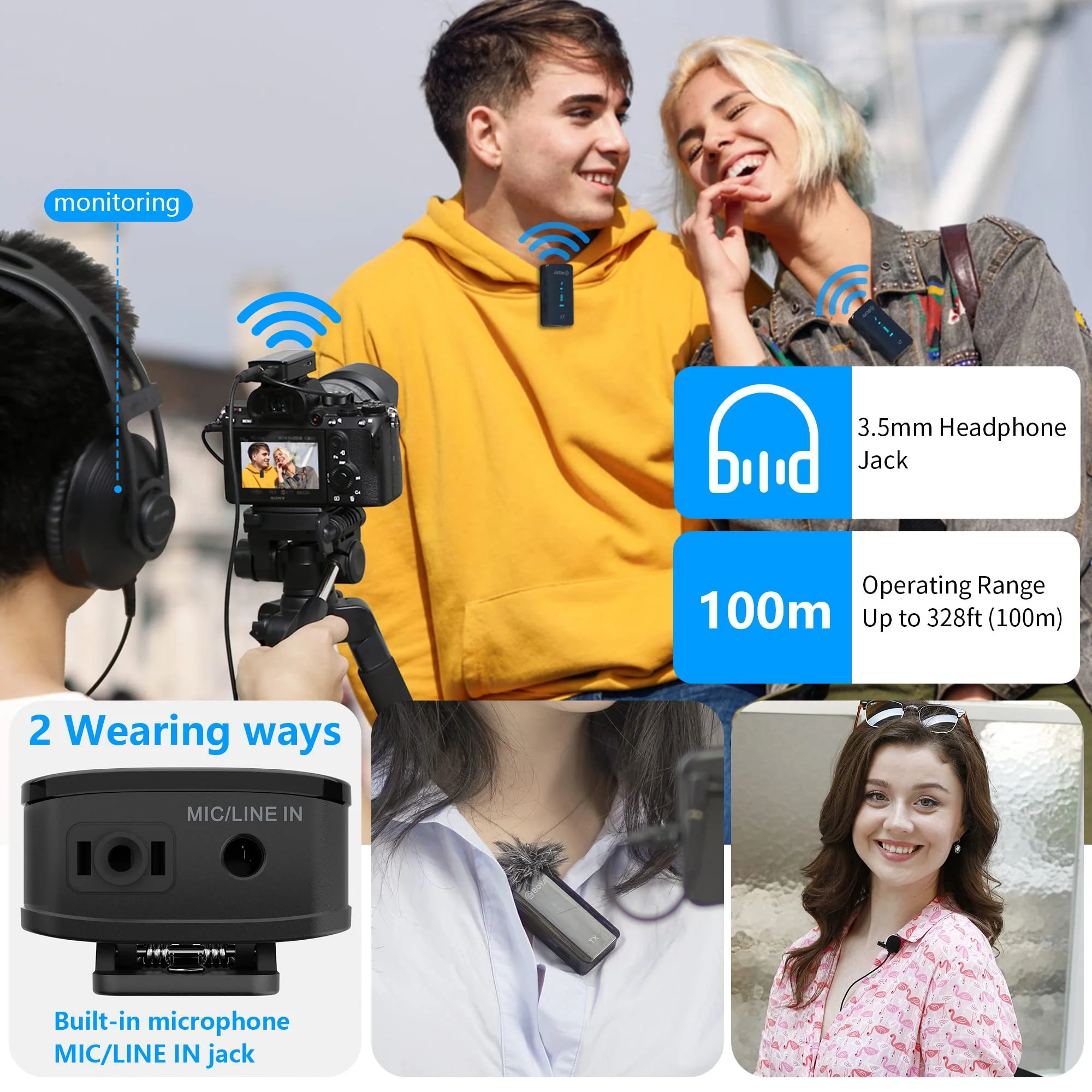 BOYA BY-XM6-S2 Wireless Lavalier Microphone 2.4GHz Dual Channel Wireless Lapel Microphones for Cameras DSLR Camcorder Clip on Lapel Mic for Video Recording YouTube Vlogging Interview 328ft Range 2TX+RX - Image 3