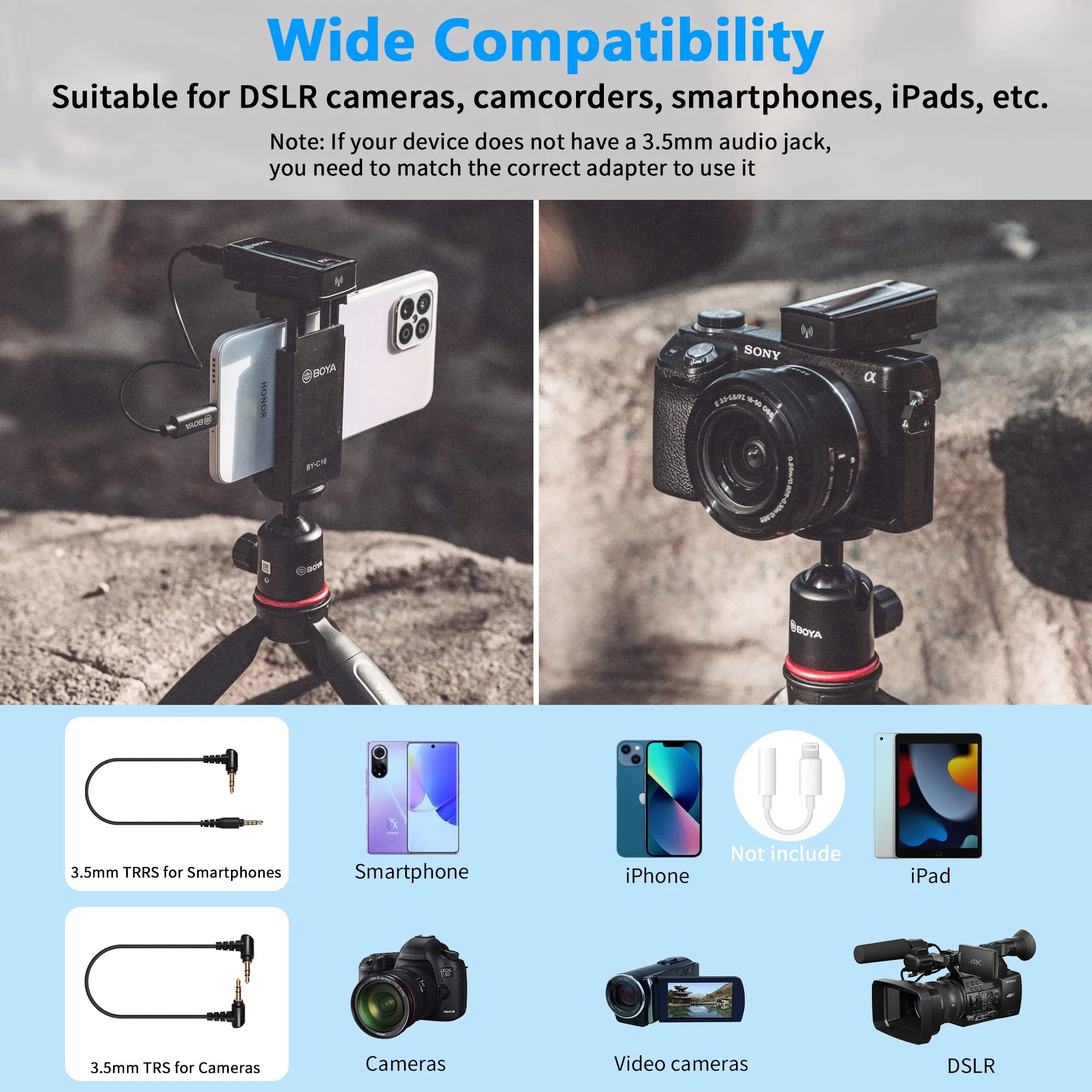BOYA BY-XM6-S2 Wireless Lavalier Microphone 2.4GHz Dual Channel Wireless Lapel Microphones for Cameras DSLR Camcorder Clip on Lapel Mic for Video Recording YouTube Vlogging Interview 328ft Range 2TX+RX - Image 5