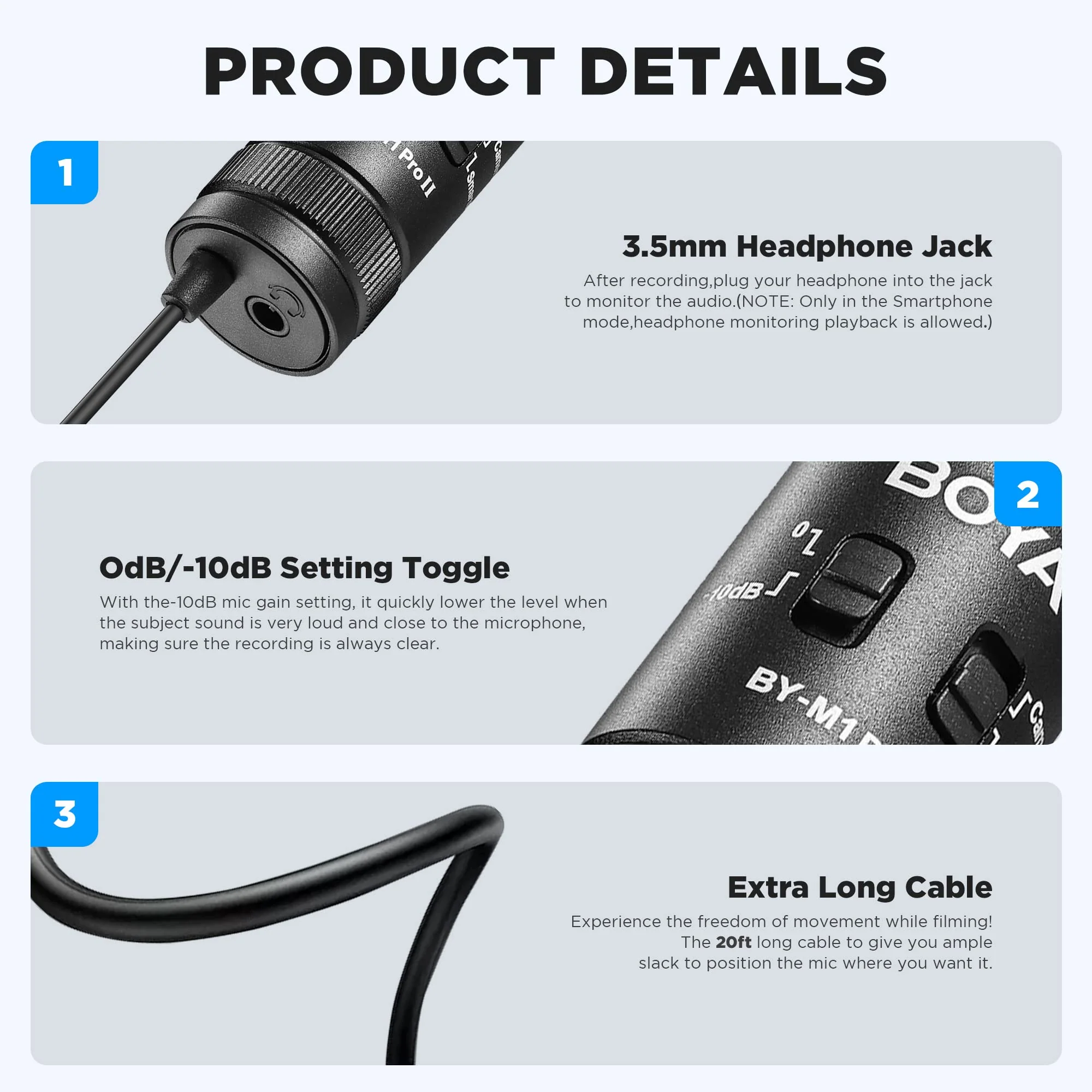 BOYA Lavalier Lapel Microphone - No Battery, by-M1 Pro ll Omnidirectional Condenser Mic for iPhone Camera Android PC Windows - for YouTube, Interview, Video Recording 19.6ft - Image 2