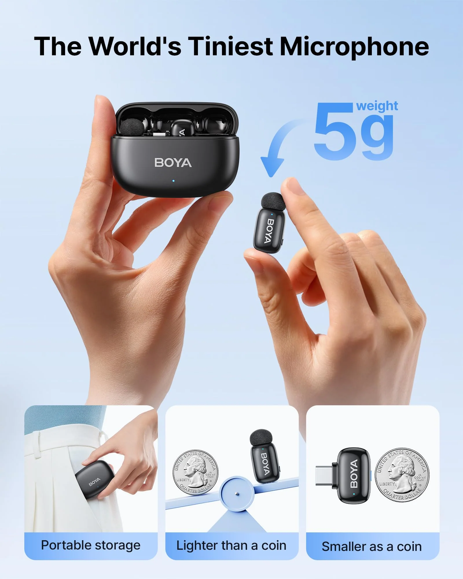 BOYA mini 2 Wireless Lavalier Microphones for iPhone 15/16/17 & Android, AI Noise Cancellation, App Control, 30H Battery Life with Charging Case, Lapel Microphone Wireless for Video Recording Vlogging Black 2TX+USB-C RX+1CC - Image 2
