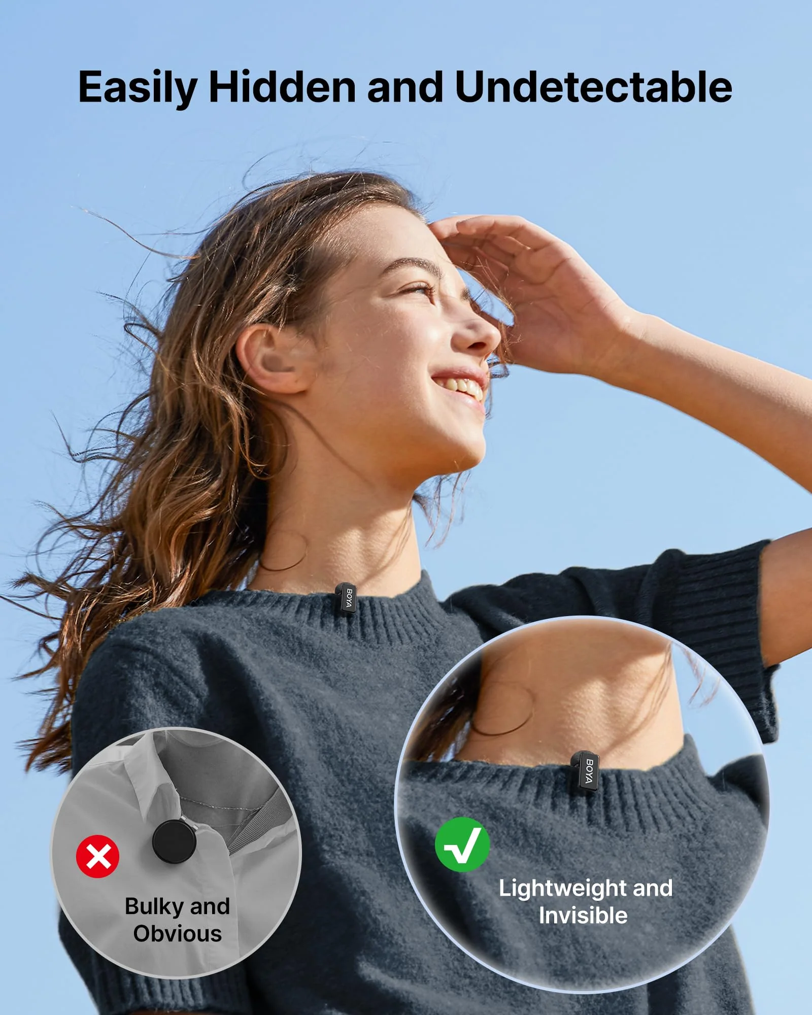 BOYA mini 2 Wireless Lavalier Microphones for iPhone 15/16/17 & Android, AI Noise Cancellation, App Control, 30H Battery Life with Charging Case, Lapel Microphone Wireless for Video Recording Vlogging Black 2TX+USB-C RX+1CC - Image 3